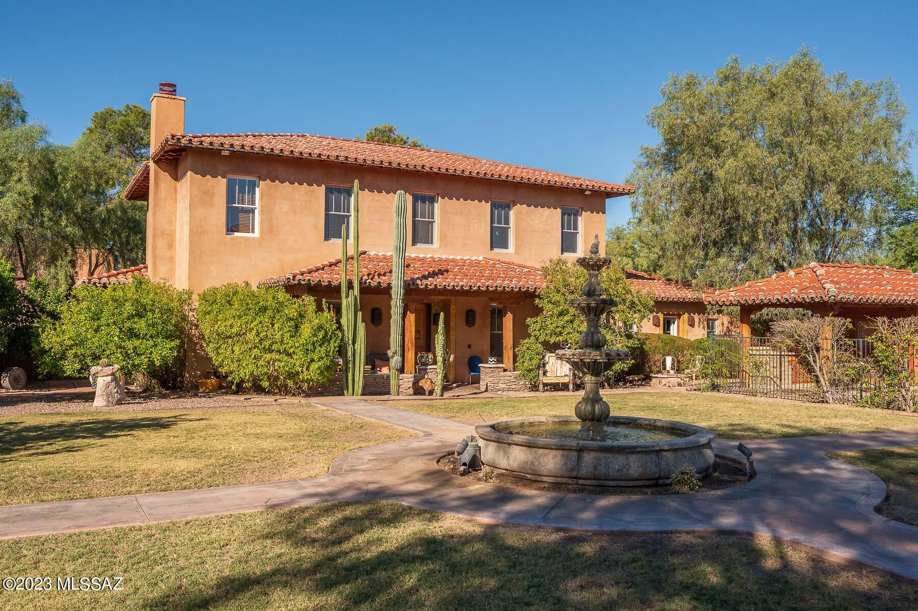 Beautiful/ gated community of 7 homes arranged around a center ctyd w/comm pool, fountain, outdoor kit & ramada. Feat. in Tucson Lifestyle Magazine in 2020, this striking Mediterranean style home has high ceilings & an open circular floorplan, alder cabs, soapstone countertops, imported Italian concrete hand painted tile & gorgeous concrete & wood floors. Custom beverage center w/built-in coffee maker & 2 undercounter frigs. Upgraded kit feat. Wolf range w/gas burners/grill. dbl ovens, Monogram frig, butler's pantry. All bedrooms are ensuite. 3 charming patios showcase the beautiful landscape & comm pool around the house & ctyd. Rastra ICF built for energy efficient heat/cool costs. Short walk to Tucson Loop bike/walking path, shops, restaurants. UofA, Banner Hospital, golf 5 mins by car.