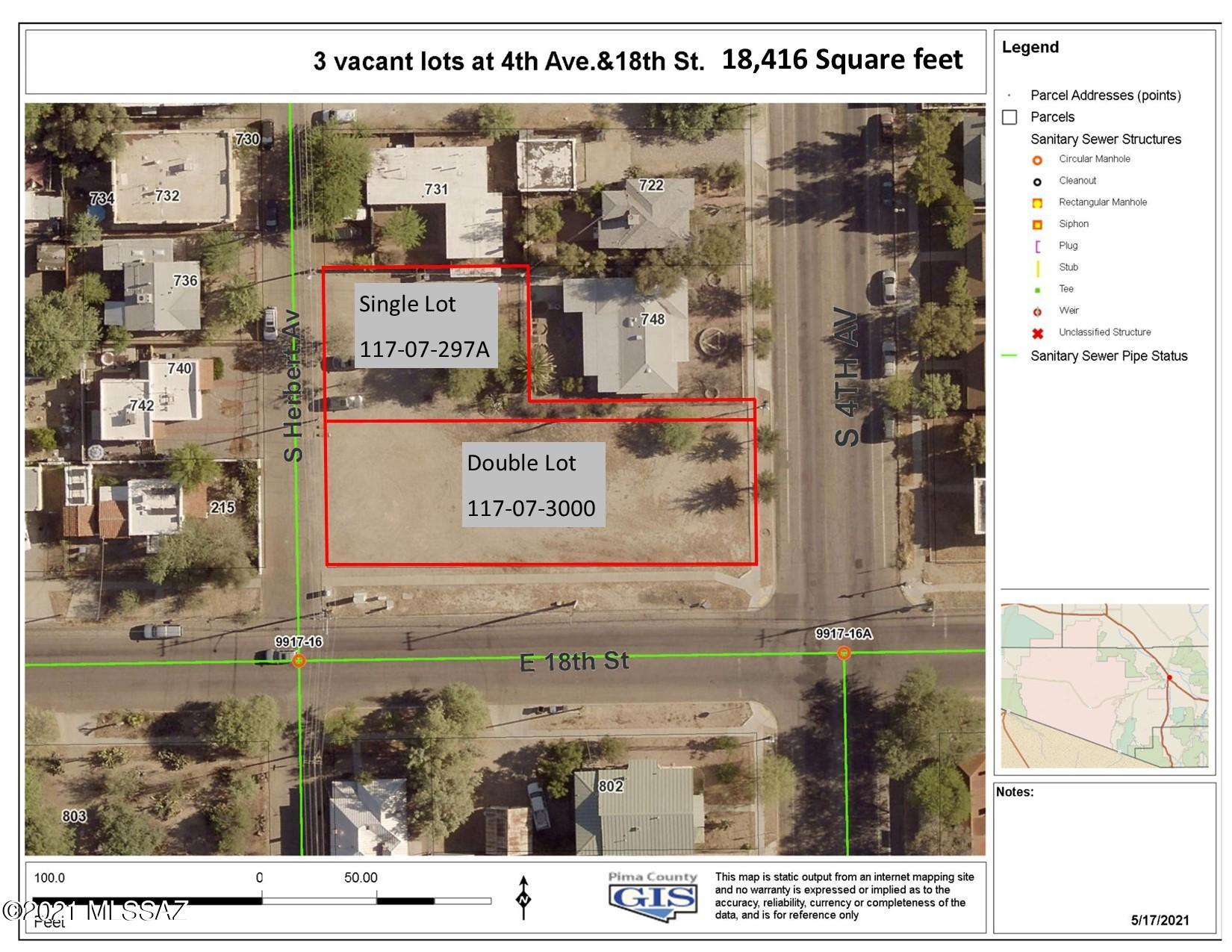 Developers, investors, this is a rare opportunity to purchase a property that has been in the same family for 3 generations. These 3 vacant lots are located in the heart of Armory Park. They were purchased from the City of Tucson by the great grandfather of the current owners. They have never been built on and in the early 1900's they were the site of the City of Tucson water tower that served the area.  Home sale prices in the neighborhood are rising as everyone is moving back to the downtown area. Very little new product exists, but when it does, new construction is now in the mid $300's per square foot. Put your design and effort into this property and help shape the next phase of this land.