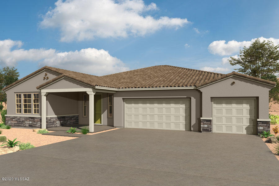 Ventana plan with Rustic Spanish elevation move-in ready May/June. 3 Bedroom, Den, Greatroom, 3-car garage. 8' interior doors. 8' garage door. Gourmet Kitchen w 42'' Cherry cabinets, 36'' gas cooktop, wall mount hood, granite counters, pots & pans drawers, tiled back-splash & walk-in pantry.
