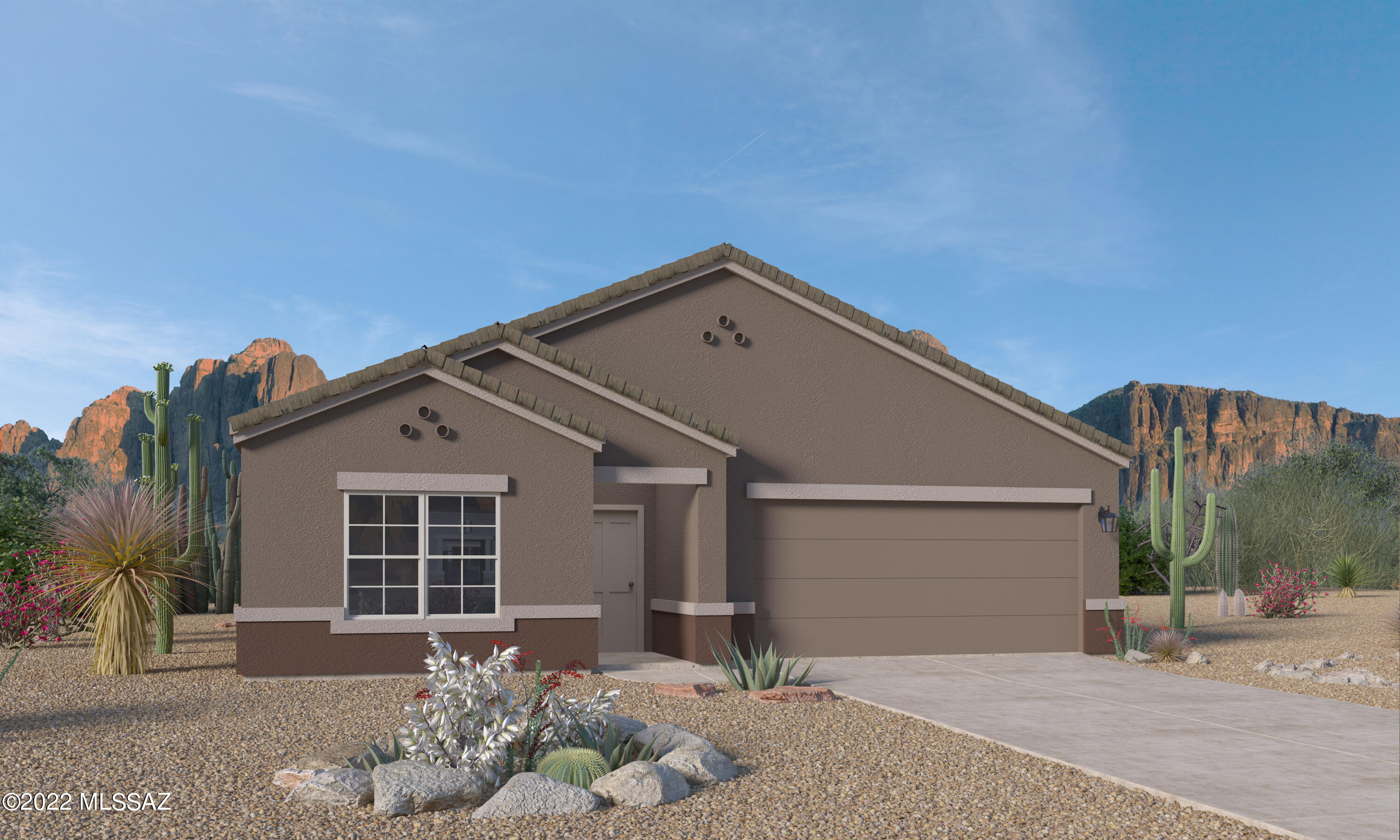 The 1-Story Lakeway model located in the Saguaro Bloom Community offers a 2,027 sqft floorplan with 4 bedrooms, 3 bathrooms  and a 2 car garage. ++ Self Cleaning Stainless Steel Gas Range with Microwave & Dishwasher - Granite Countertops in the Kitchen & Cultured Marble in Bathrooms - Tile floors in Entry, Kitchen, Dining Room, Laundry Room & Bathrooms -  42'' Birch Straight Cabinets - DuPure® Ultra Filter Single Stage® Water Filtration -  Rinnai® Tankless Water Heater - Colored Block Walls - Rounded Drywall corners - Five-Panel Rockport Interior Doors with Chrome Lever - 9-foot Ceilings -  Saguaro studded cliffs and stunning sunsets abound at this hidden gem of a community.