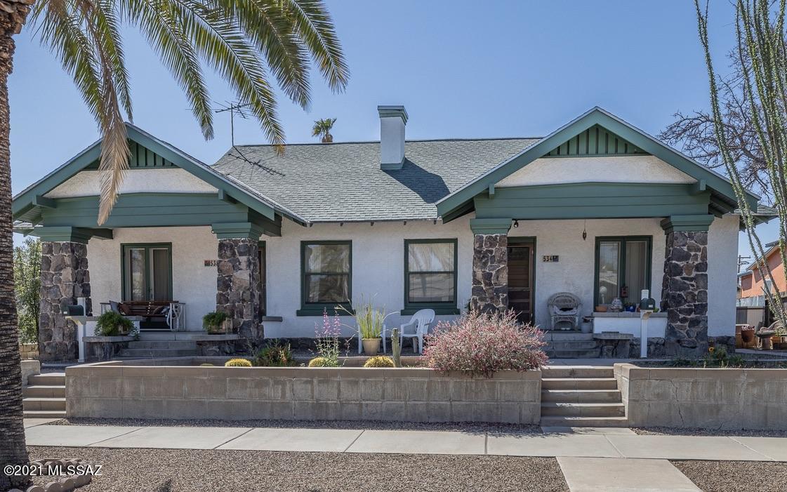 Charming Craftsman style still exists in this 1914 Bungalow Duplex. Located in the Historic West University Neighborhood. HR-3 zoning on .24 acre lot!
Each unit is 2 BR/1B with vintage built-in details, and fireplace. Two classic Bungalow Front Porches and extra large fenced backyards. Off Street parking has 2 garage and carports for 4 vehicles. Street Parking currently allows 4 Parking Permits.
Fabulous central location near UofA, 4th Avenue, Downtown, shops, restaurants and street car. Perfect opportunity for owner occupants, multi-generational living or investors!
