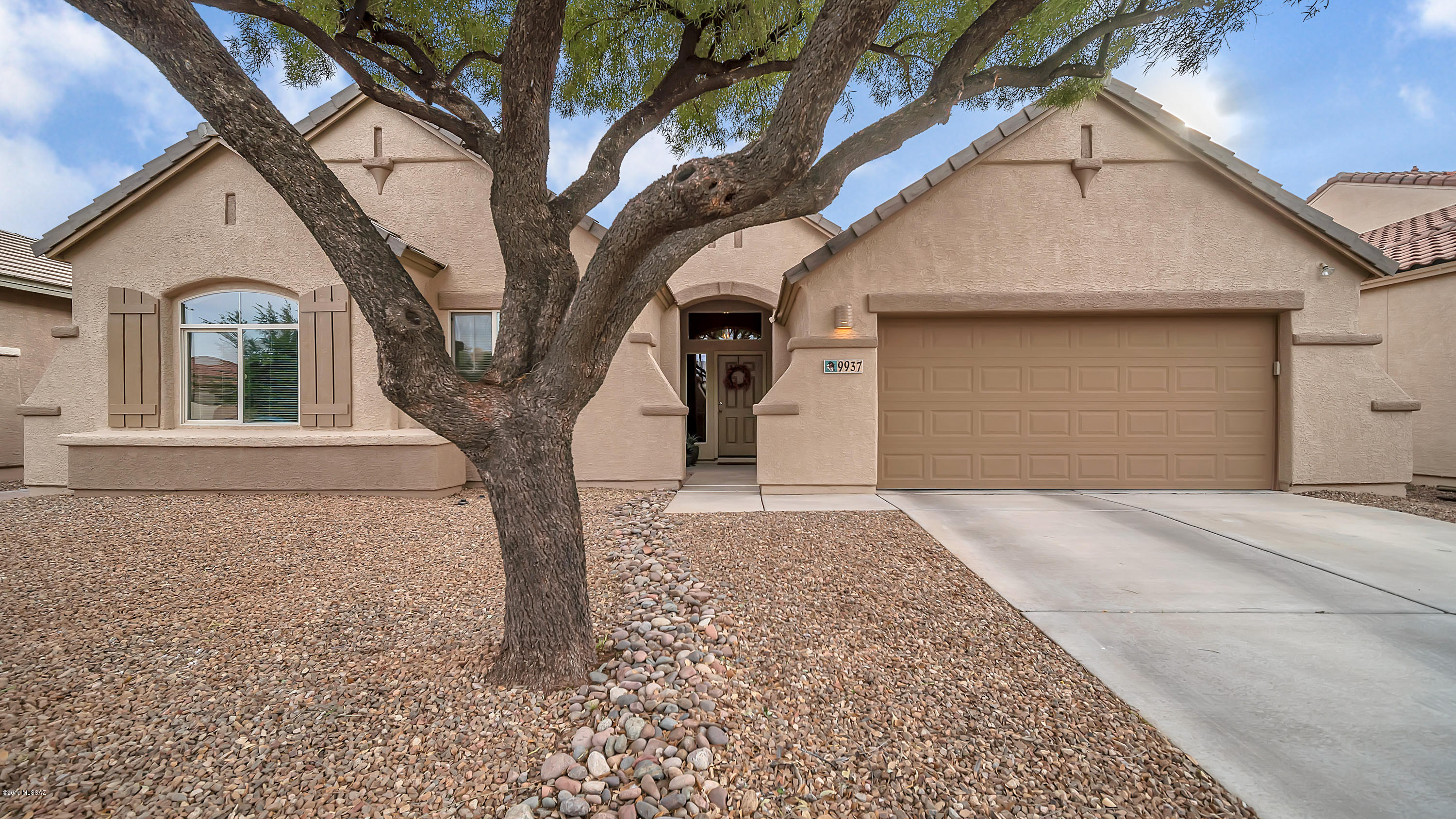Beautiful backyard relaxation awaits in this impeccably maintained Continental Ranch home. This single story home is 2260 sq ft and features 4 bedrooms, 2 bathrooms, and a tandem garage that fits 3 cars. The backyard has a FULL length extended patio with concrete and lusciously landscaped backyard with real grass (sprinkler and drip system) the sparkling pebble tec pool (newer pool pump) and a large step for relaxing under a umbrella, plus built-in volleyball stations and new Cool Deck for hot days!! Located on a quiet Cul-de-sac mere blocks off the Loop. This community also features 2 pools, parks, a baseball field and a soccer field! Enjoy a large kitchen featuring stainless steel appliances. Fully tiled family room and living room share a see-through fireplace. see-through gas fireplace. The Master Bedroom has a large bay window that overlooks the pool and the Master Bath has two seperate sinks, a deep garden tub and a large 12'x10' walk-in closet. Don't miss this desert gem!