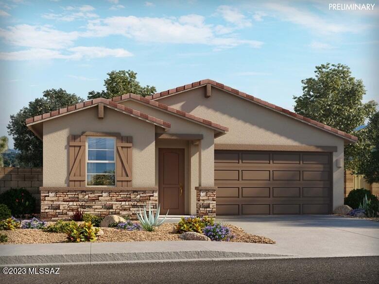 Brand new, energy-efficient home available by Feb 2024! Divine Package- 42'' Origins White Kitchen Cabinets, 6x36 Vicinity Natural Staggered Ceramic Tile, Holland Ridge Natural Ivory Exposed Beam Carpet, Niagara Quartz Kitchen Countertop, MZ Artezen Elegant White 2x4 Herringbone Kitchen Backsplash, Ceiling Fan & Phone/TV outlets in all living spaces, laundry cabinets above Washer/Dryer, Lighting Package which includes 2 pendants above kitchen island and dining light, Refrigerator, Washer & Dryer and 2'' Blinds. This family-friendly community is located within the highly sought-after Marana Unified School district. Each of our homes is built with innovative, energy-efficient features designed to help you enjoy more savings, better health, real comfort and peace of mind.