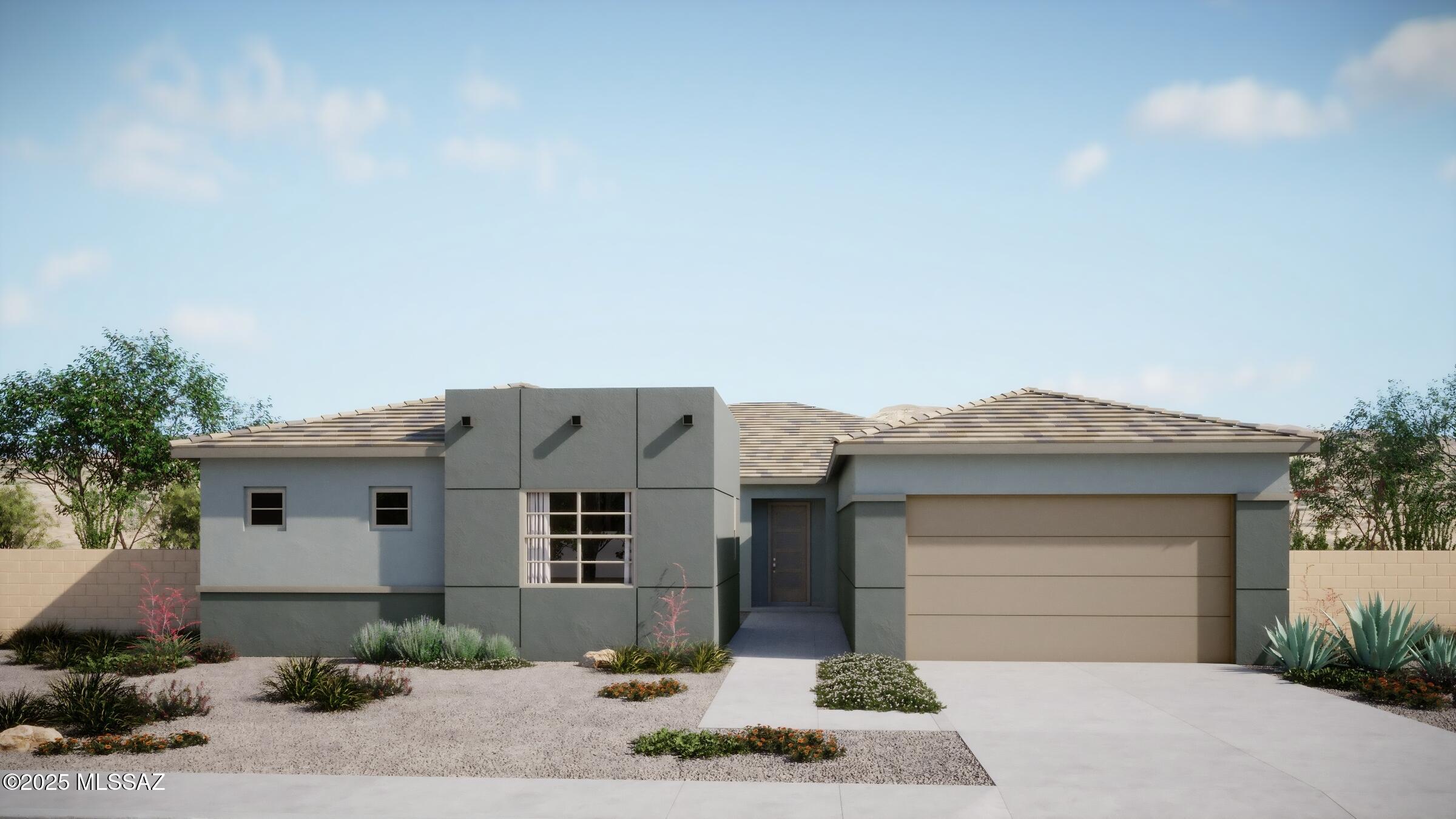 Gorgeous Mint plan/ Desert Modern elevation. This exquisite home showcases 4 generously-sized bedrooms and 3.5 stylish baths, offering spaciousness and comfort. The upgraded gourmet kitchen is a true masterpiece, featuring gas cooktop, granite counters, center island & large walk-in pantry. The open floor plan is perfect for entertaining, with a 16' centered sliding glass door that leads to a private backyard. The Teen room & Flex room provide additional space for relaxation or recreation.