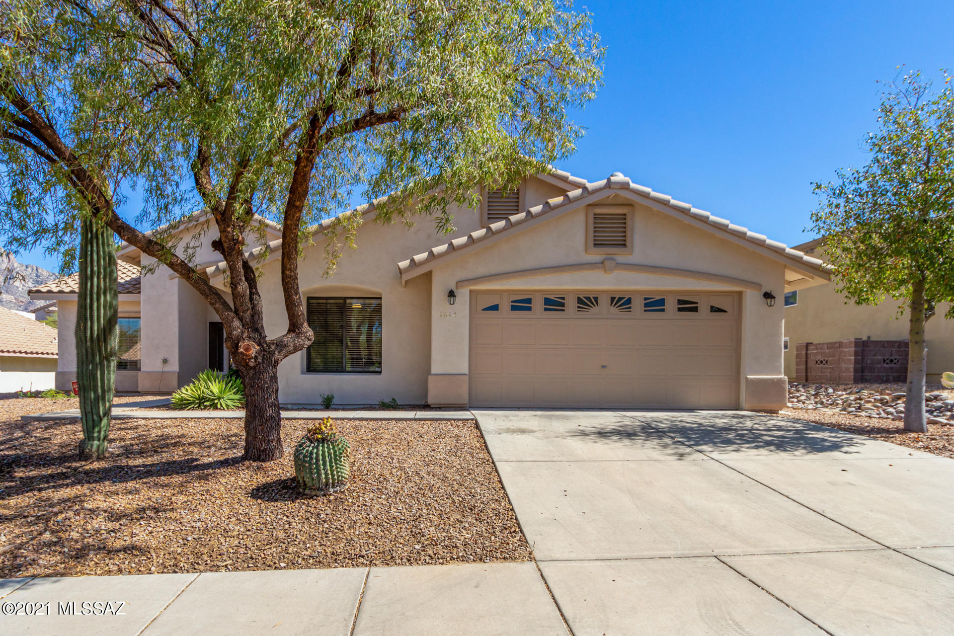 The search is over! This gorgeous single level home with mature desert front yard and 2 car garage in fabulous Catalina Shadows Estates is everything you've been looking for, Including OWNED SOLAR! Freshly painted inside and out, the desirable open layout with high ceilings, warm neutral palette, tile flooring in high-traffic areas, New carpet in all the right places, and functional den is just the beginning. Spacious kitchen features SS appliances, lots of storage, tile countertops & backsplash, and a two-tier island w/breakfast bar. Ample master retreat has bay window, sliding glass door to back patio, mountain views, ceiling fan, and lavish en-suite with large dual vanity, soaking tub, step-in shower, and walk-in closet. The generous backyard w/ mountain views, large covered patio.... with new ceiling fan and backing to open space is perfect to relax while contemplating nature, magical sunrises and pink mountains at sunset! Hurry, book a showing today! This one will not last long!