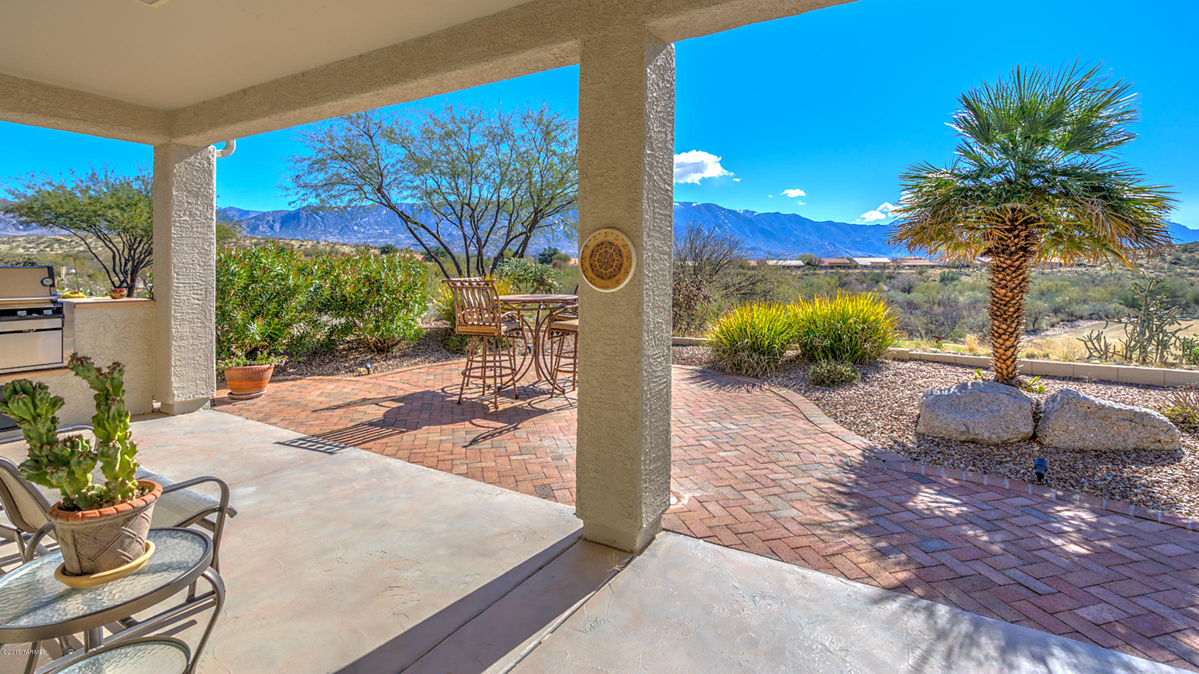 Located steps from golf course w/stunning unobstructed Catalina mountain views, this beautiful Durango is your ideal SaddleBrooke home. Entering through double doors, the designer colors & spectacular views draw you in. Spacious living & dining area is perfect for entertaining. Beautiful kitchen w/sweeping granite counter island overlooks the view & is open to the family room. Master suite w/sitting area takes advantage of the views & features a spacious en-suite w/double sink vanity, jetted tub, shower & large walk-in closet. Convenient den & powder room completes the main living area. An upstairs casita provides your guests privacy w/two bedrooms & bath. Expanded hardscape & covered patio is the ideal spot to enjoy golf course & mountain views. Solar, extended 3 car garage & much more.