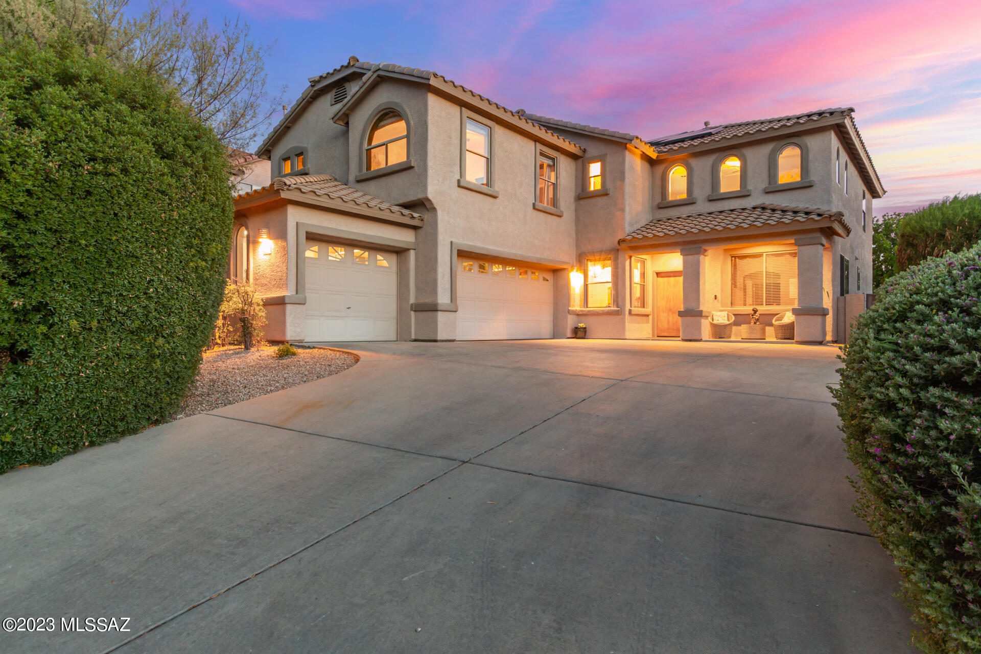 Stunning property in the gated Shadows at Sabino Community! Excellent cul-de-sac location with fabulous Catalina mountain views! This two-story home offers a 3-car garage with an extra long driveway, ensuring plenty of parking space for all your vehicles. Inside, you'll find 4 sizable bedrooms upstairs and a large den on the main floor. Between the living room and family room downstairs, and a very spacious loft upstairs, you have three large areas for entertaining guests. Spend fun summer days in the serene backyard comprised of a covered patio, a sparkling blue pool, and a relaxing spa. Spend your evenings relaxing by the fireplace or in one of the several outdoor lounge areas. This property has fully owned solar, a new water heater, newer HVAC. Come check out this amazing home!