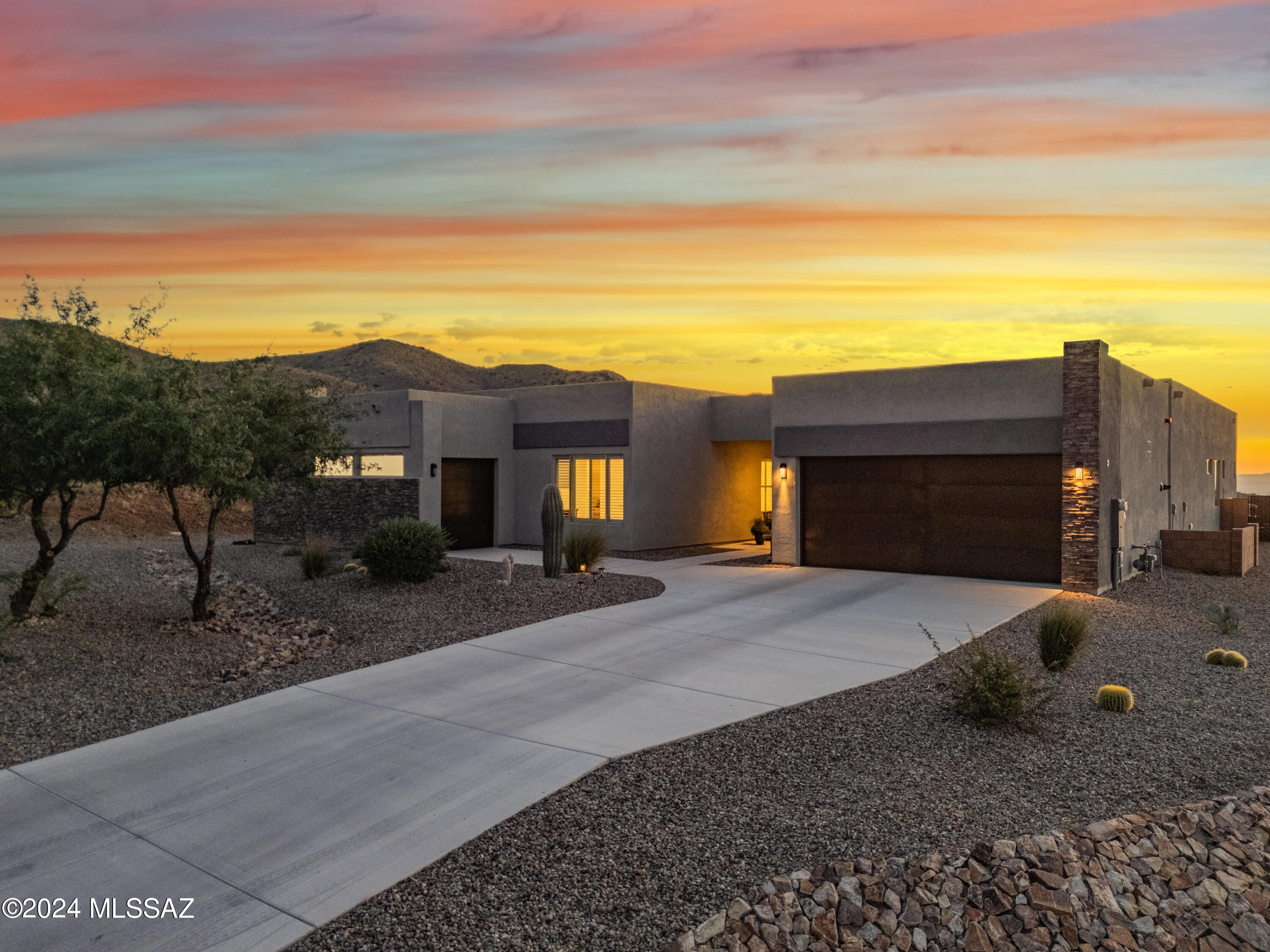 An Ocotillo Preserve gem! Beautifully designed Fairfield Homes Manzanita 3770 sq ft plan with 4BR/4.5BA/Flex Room/Office built on 4.1 acres with amazing views/stunning sunsets.  Rear yard retreat with pool and spa to relax while enjoying the views.  Comfortably entertain by the fireplace in the Great Room. Combine indoor/outdoor living with large 4 panel sliding glass door to the patio/pool. Features include 2'x 6' frame/stucco construction, spray foam insulation, upgraded cabinets throughout, picturesque windows, standalone tub w/floor mounted faucet, large walk in closets, beautiful 8'H x 5'W designer glass and metal front entry pivot door, designer shutters/blinds, and carefully selected finishes during the new build process. Wolf/Bosch appliances complete the gourmet kitchen.
