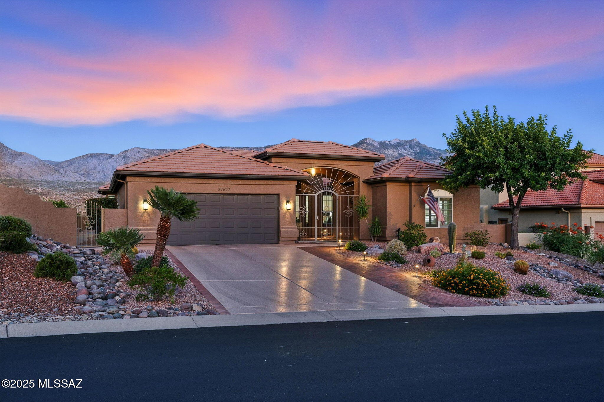 Beautifully remodeled Estancia floorplan with casita in SaddleBrooke One on an elevated lot offering stunning eastern mountain views and private backyard. This 3 bed, 3 bath home features fully updated kitchen - new cabinets, quartz counters, marble-topped island, under-cabinet lighting, and SS appliances (2020), including Thor wine cooler. Living room boasts a stacked rock wall with electric fireplace, while the family room is perfect for entertaining. Hunter Douglas motorized shades thru much of the home. Spacious primary suite w/patio access, mountain views, walk-in shower, and large closet. Casita has its own updated bath. Extended garage fits a golf cart + cars. HVAC 2018, mini-split 2020, Clean Air system, and many more thoughtful upgrades. Unpack and enjoy!