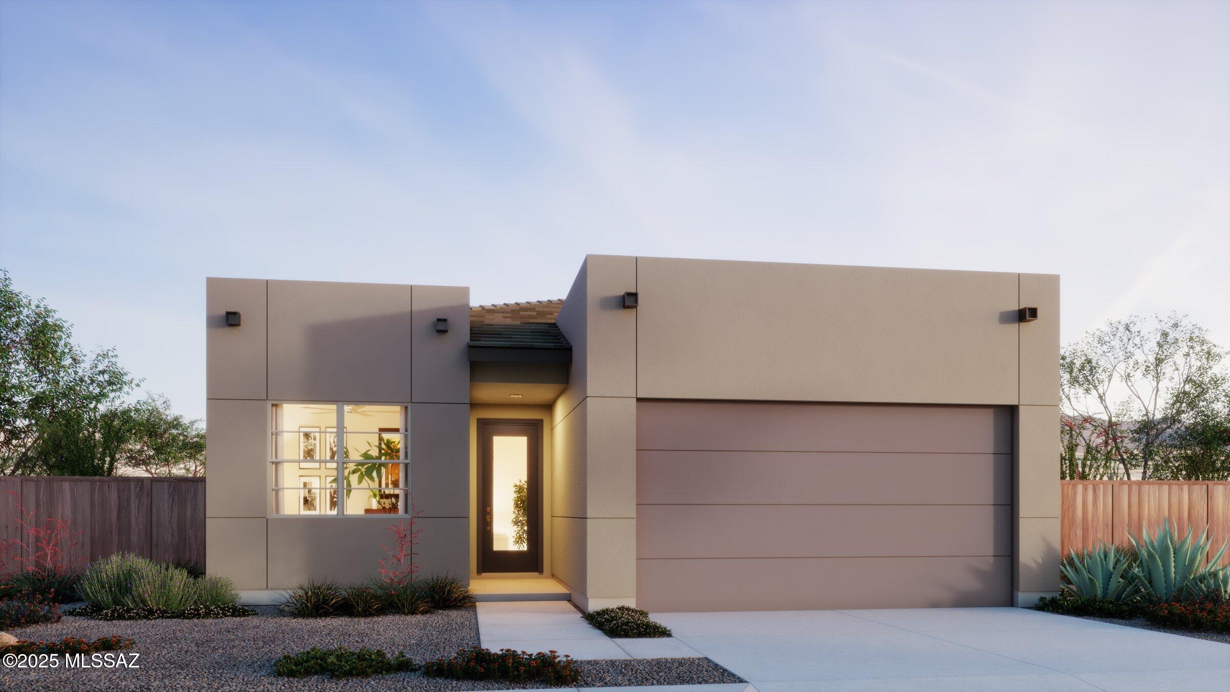 Brandy plan w Desert Modern elevation. Gorgeous home features bright open Greatroom leading out to covered patio.  Kitchen has Whirlpool appliances, granite counters, center island with dishwasher & corner walk-in pantry. Owner's suite has oversized walk-in closet, vanity with dual sinks and handy linen closet. Laundry room with storage. Handy Stop-n-drop area adds ease & convenience. Includes tankless water heater, finished garage & carpeted closets.