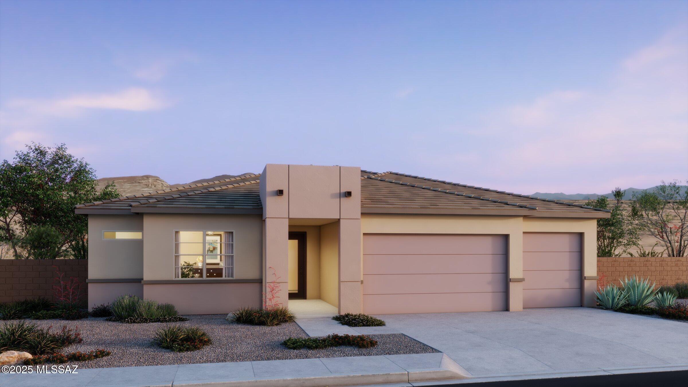 Charming Forest plan/Desert Modern elevation. Open greatroom becomes the central hub of this home with dining area & spacious kitchen. Gourmet Kitchen features center island, walk-in pantry, granite counters, tile backsplash, gas cooktop, electric oven, microwave, Pots & Pans drawers, Cushion close doors, roll out shelf. Convenient Stop-n-Drop area adds organization & a place to charge your devices. Owner's suite is a retreat with two generously sized walk-in closets, a beautifully tiled walk-in shower, dual vanities & linen closet. Other features include: tankless water heater, covered back patio with 12' centered sliding glass door.