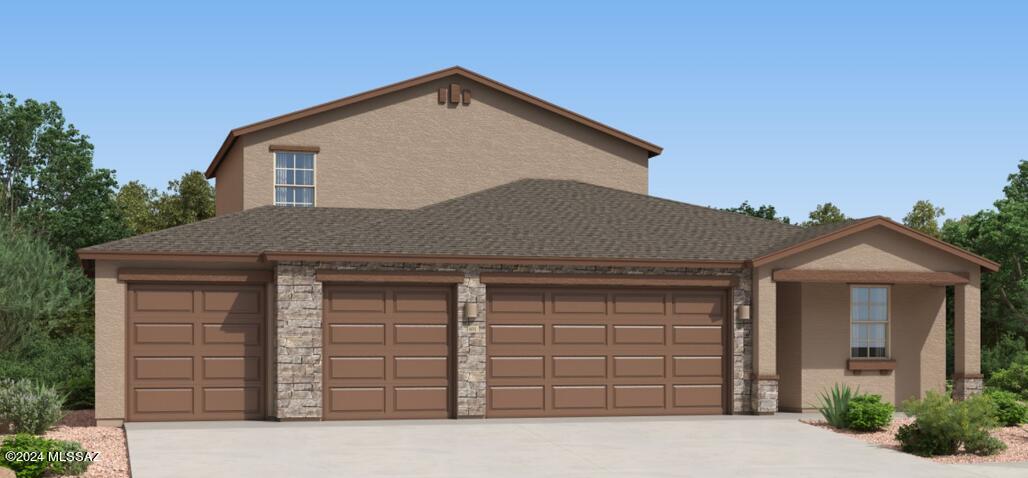 This new two-story home is a family-friendly haven. The first floor features a contemporary open floorplan among the dining room, kitchen and Great Room. A generously sized patio enhances outdoor living. A luxe owner's suite and a secondary bedroom are conveniently located on this floor, along with flex space. The second floor hosts three secondary bedrooms and a versatile loft. Also included - GE® stainless steal appliances, Rinnai Tankless Water Heater, Granite Countertops, Taexx® built-in pest control system, 2'' faux wood blinds, LED lighting and so much more!
