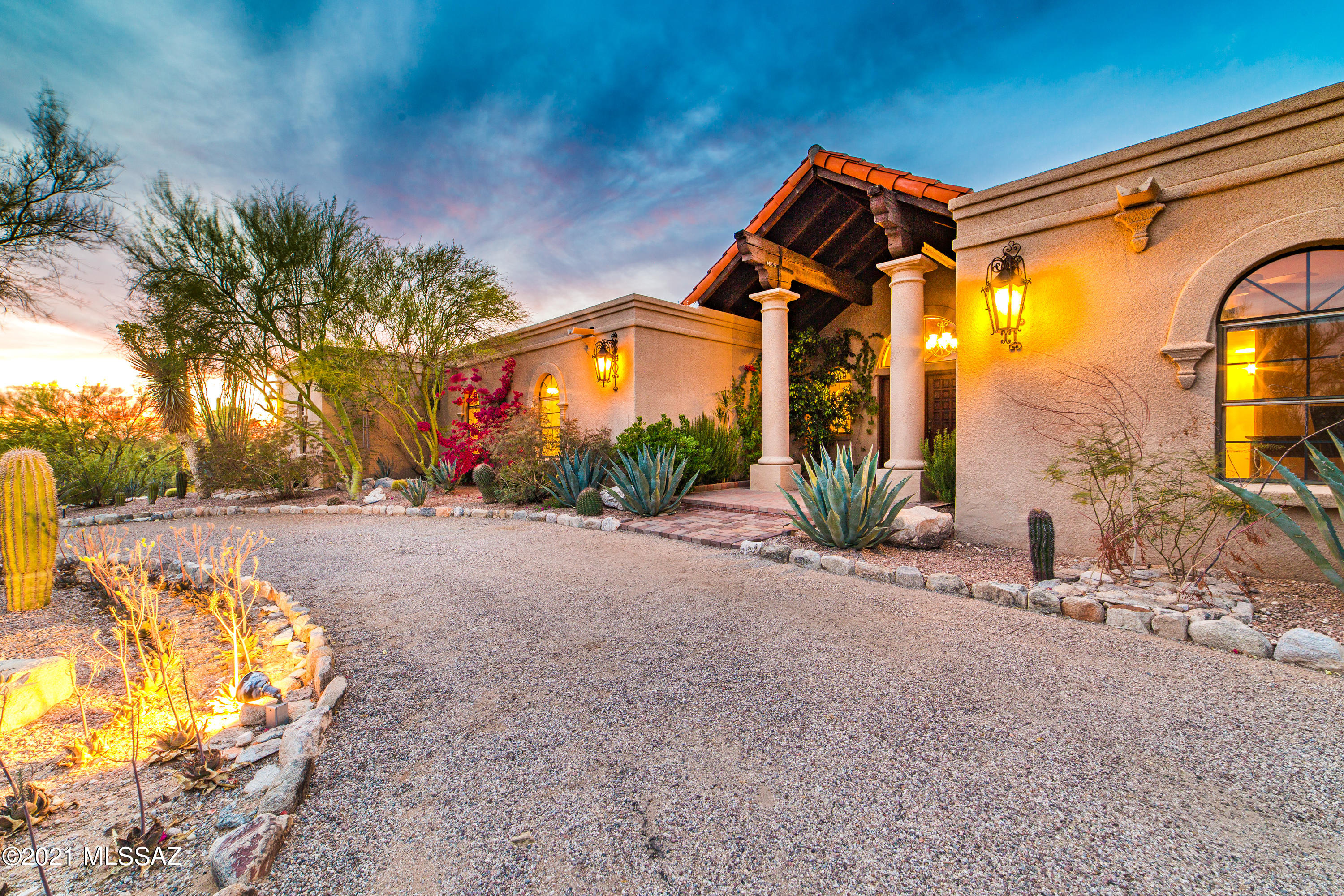 WARNING: If you Visit at Sunset, You'll Never Want to Leave! This Intimate Home on a Hill Boasts Privacy & Grand Mtn Views w/Over 1.5 Acres of Thoughtfully Manicured Land in the Catalina Foothills. Enter Thru Either of 2 Private Gates to the Property & as You Arrive In You'll be Greeted w/Striking Cathedral Ceilings w/Exposed Wood Beams & Featuring Majestic Mtn Views as a Spectacular Backdrop. Whether You Like to Entertain or Enjoy Our Beautiful Weather & Landscape, This Home Offers Plenty of Options: Accessed From the Living Room or Great Room is a Sweeping Paved Patio Looking Out Over the Grand Pool/Spa, Italian Crafted & Designed Oyster Shell Bocce Ball Court, Fire Pit & the Mountains! Addtl. Patio Off the Primary Ste. w/Complete Privacy & Gorgeous View of the Catalinas -Must Come See!
