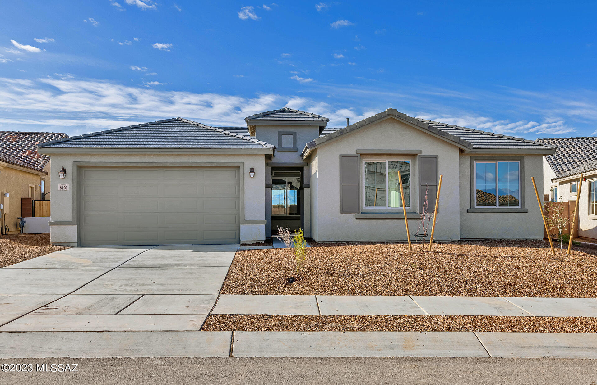 Quick move-in home ready approx. January 2023.  This is a beautiful Ravenna open floor plan with four bedrooms and a flex area.  This home features a welcoming courtyard at the front door entrance, 9' ceilings, 8' interior doors, a huge pantry and tankless water heater  The home offers many structural upgrades including gas in kitchen/laundry/backyard, glass low threshold walk-in shower, 4' garage extension, 2' rear extension, as well as design upgrades including quartz kitchen countertop and owner suite bathroom vanity, granite single basin sink, pre-wire for ceiling fans, pre-plumb for sink in laundry, insulated garage, and many other tasteful design selections