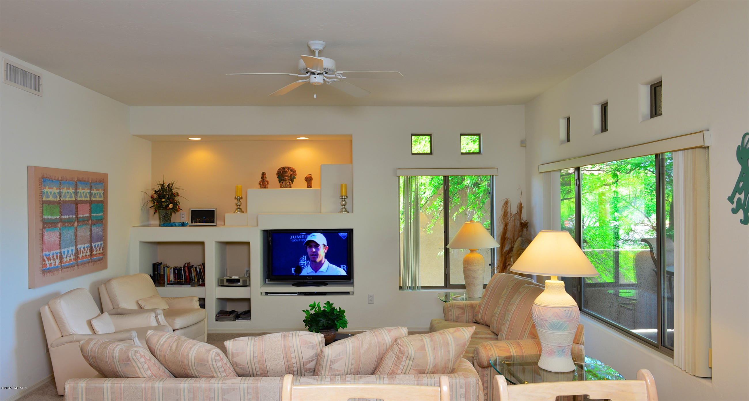 Bright & highly desirable 2nd floor 2BD/2BA 1240SF corner unit with balcony offering scenic views of the Tortolita Mountains. Great room layout with built-in media & display shelves, new tile, new corn husk carpet, kitchen with sit-up bar, dining area, balcony and 2 master suites. Sold fully furnished including washer/dryer! Located in Oro Valley, the Scottsdale of Tucson, the Vistoso Resort Casitas complex includes a heated community pool, spa, BBQ area and fitness & business center. Next to Vistoso Golf Course (public) & Phil Mickelson’s private Stone Canyon Club.  Close to shopping, restaurants, schools, medical facilities & parks. HOA covers water, trash,basic cable, bldg & common area maint, community facilities. Perfect AZ golf retreat or vacation rental. Seller Financing!