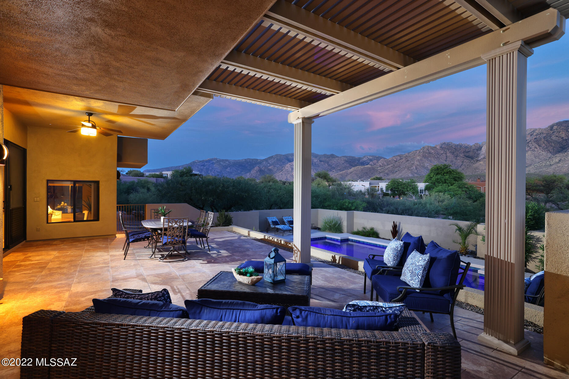 REAL Unobstructed Catalina/Pusch Ridge Mountain view. This 3,188sf home w/4BR/3BA+den & office on ¾ acre lot in Gated Palisades Point Estates in Oro Valley has the VIEW you've been looking for. Exquisite home & patios match the incredible views. Updated lighting & ceiling fans, newer custom paint (inside & exterior), flagstone floors & upgraded baths. Beautiful step-down kitchen has cherry wood cabinets, granite counters, newer black stainless appliances, tile floor & breakfast nook. Great room has fireplace. Spacious Master BR has walk-in closet, garden tub & separate shower. 2BR's share Jack & Jill Bath. Backyard features Saltwater custom-designed pool, Extensive patios, Extended Alumawood dining ramada. Oversized 3½ car garage. Seller is a licensed Realtor. The other 2BR's share a Jack & Jill Bath. Backyard features Saltwater custom-designed pool, Extensive patios, Extended Alumawood dining ramada. Oversized 3½ car garage. All appliances included.