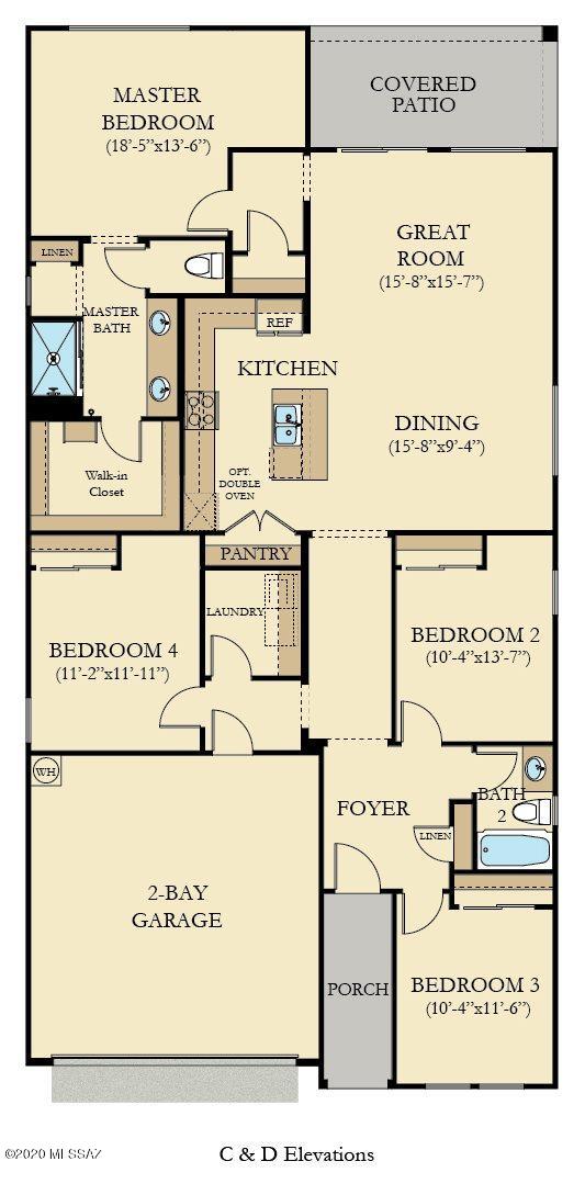 The Great Room, kitchen and dining room are conveniently arranged in an open-concept design at the back of this low-maintenance, single-level home while sliding glass doors lead right to the covered patio for seamless indoor-outdoor dining and entertaining. Three bedrooms complete this home.
Dual-pane low-E vinyl framed windows, 14 SEER energy-efficient HVAC system Insulated air ducts,, 9' ceilings, two side gates, faux wood blinds on select windows and so much more.