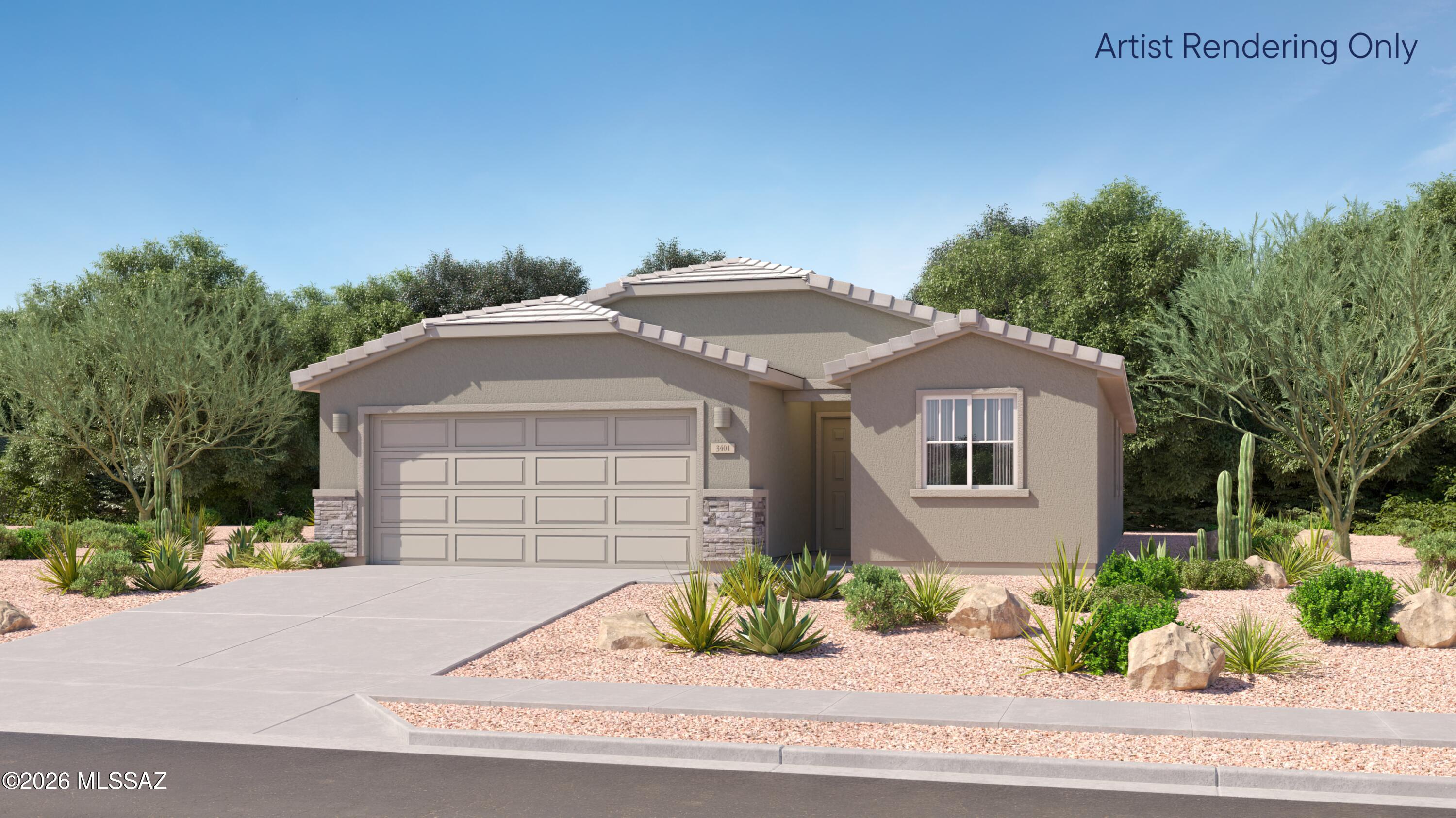 This new single-story home boasts a modern and low-maintenance layout. Three bedrooms are located near the front of the home off the foyer, steps from a full bathroom. An open-concept floorplan combines the kitchen, dining room and family room to maximize interior space, while a lavish owner's suite at the back of the home provides a serene retreat with direct access to a full bathroom and walk-in closet. Our homes come with Quartz Countertops, the Rinnai Tankless Water Heaters, Smart Thermostats, Post-Tension Foundation, Radiant barrier roof decking, 2'' Faux Wood Blinds and more! As an added bonus, this home includes a washer and dryer.