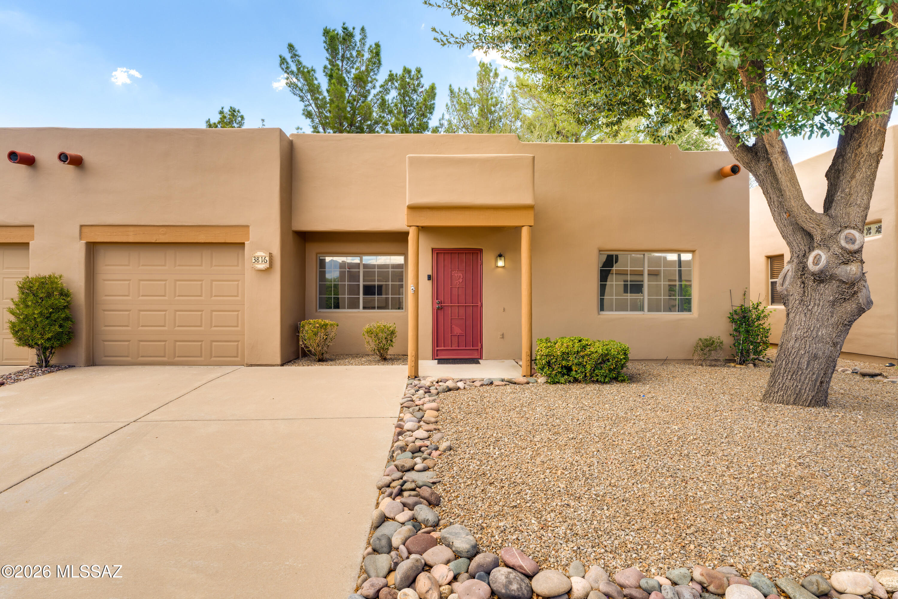 Enjoy carefree, low maintenance living in this freshly updated townhome in The Springs. Just steps away from the GVR center, this efficient 960 sq.ft. home offers 2 BR, 1.5 BA and 1 car garage. New interior paint and all new luxury vinyl plank floors throughout. Main bedroom has en suite bath. Guest room or optional den, plus powder room. Kitchen has breakfast bar and pantry closet. Low care yards front and back, with covered rear patio. Ideal for full or part-time living, or as an investment property. The nearby GVR Center offers an abundance of amenities, incl. pool, spa, fitness center, social clubs, and clay, glass arts, photography, and computer studios. Plus, access to The Springs' 25 acre park with walking trail that connects to the Anza Trail for biking or hiking.