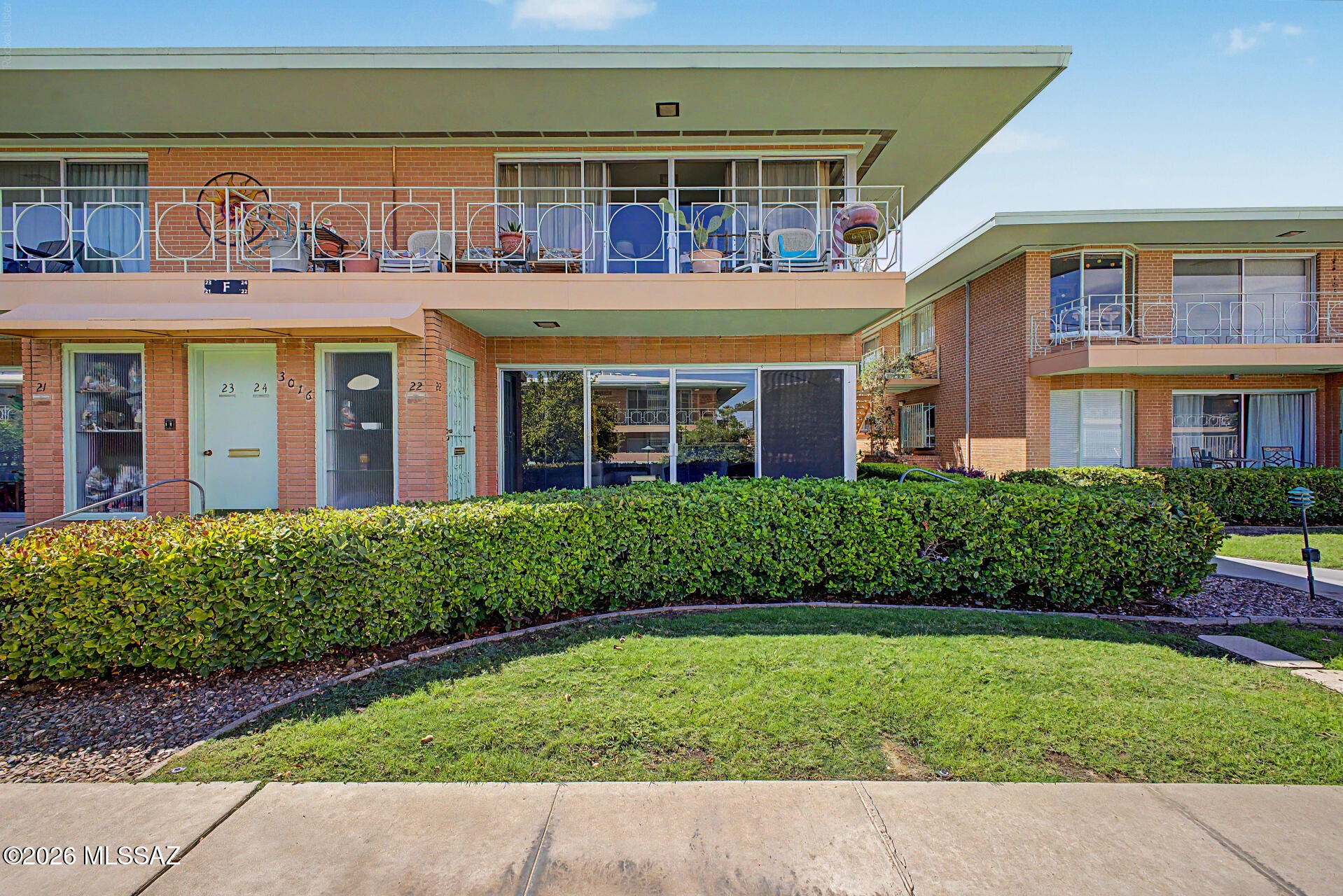 Historic Villa Catalina Condo located in the vibrant Sam Hughes neighborhood just a short distance to restaurants, parks, libraries, and university area amenties.  Abundant natural light, serene living room with large sliding doors to enjoy the community view. Well appointed kitchen, equipped with quartz counters, hallway pantry, white cabinetry with open shelves, stainless steel appliances, practical pass-through with a breakfast bar for casual dining. The large primary bedroom has a private bathroom, and huge lighted walk-in closet. Lots of storage Relax at the end of the day on the patio, perfect for enjoying a good book or refreshing drinks. Enjoy the two community pools,  one heated year around, mature citrus trees, side walks and a  Bar-B-que grill for all to enjoy, Gorgeous Hom
