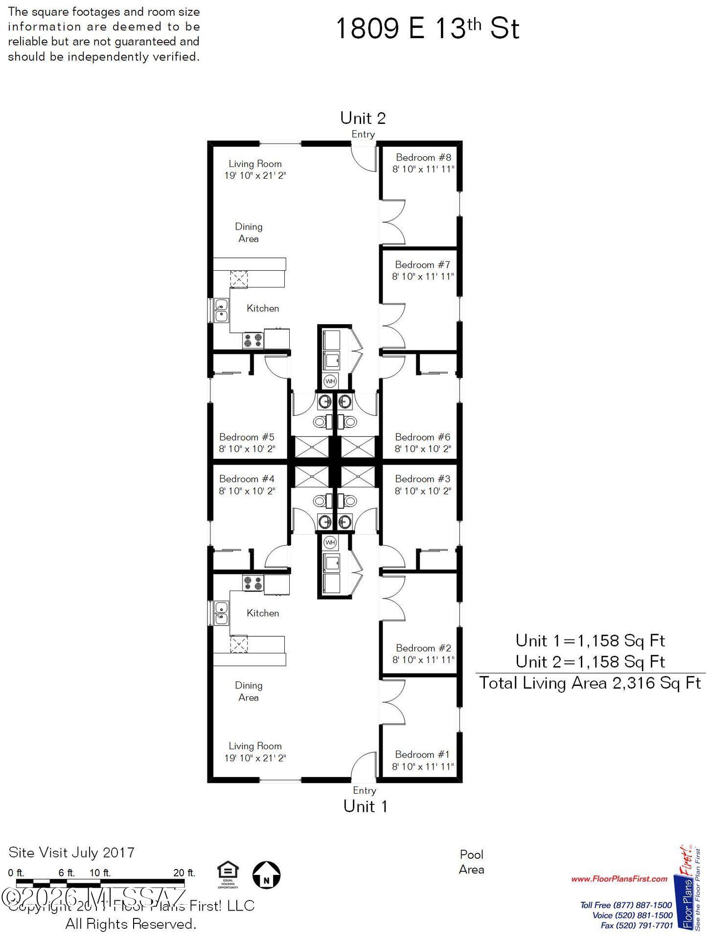 Investment opportunity with leases in place through July 2027. This duplex consists of two 4 bedroom, 2 bath units (8 bedrooms, 4 bathrooms total) located in a desirable area just blocks from the University of Arizona. Designed for student living, the property features spacious floor plans, attractive finishes, a pool, turf covered outdoor entertaining area, privacy walls surrounding the yard, and on property parking. Each unit includes its own washer and dryer, and all appliances convey. Unit #2 has been recently updated with new paint, countertops, light fixtures, and remodeled showers. Please do not disturb tenants. Lease details available upon request.
