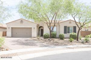 Single level 4 bedroom, 3 bath home in a desirable gated community.  A split bedroom plan provides added privacy, plus an office for flexible use.  The kitchen had lots of cabinets with plenty of counter space. Enjoy low care landscaping, a covered patio and heated pool.  Additional highlights include a 3-car tandem garage, tile roof and mountain view.