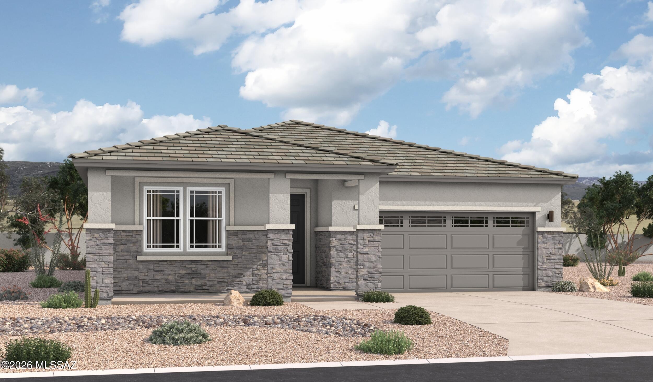 The exciting Agate plan optimizes single-story living. Pass two bedrooms and a powder room on your way to the spacious great room, an open dining area 
and a well-appointed kitchen with a center island and a roomy pantry. A beautiful primary suite is adjacent and boasts a large walk-in closet and an attached bath. You'll also appreciate a tranquil covered patio. This home is also built with a flex room for added relaxation space. You'll also enjoy the 3-car garage!