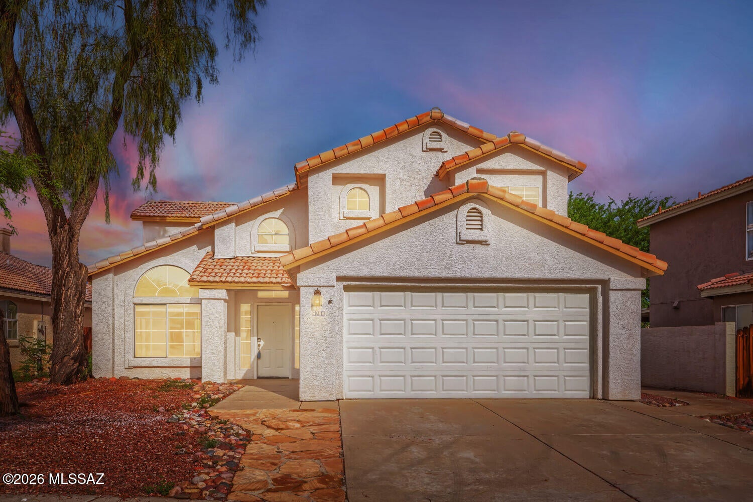 Welcome home to Continental Ranch! This spacious 4-bedroom, 2.5-bath two-story home features soaring cathedral ceilings and a desirable layout with formal living and dining areas, an open kitchen, family room with fireplace, and a main-level bedroom or office. Upstairs, the primary suite offers a dual vanity and two walk-in closets. Enjoy peace of mind with a fully serviced HVAC system, fresh interior and exterior paint, and updated baseboards and trim. The private backyard backs to a quiet wash with no rear neighbors and features a covered porch and beautifully renovated pool with brand-new plaster and waterline tile.
