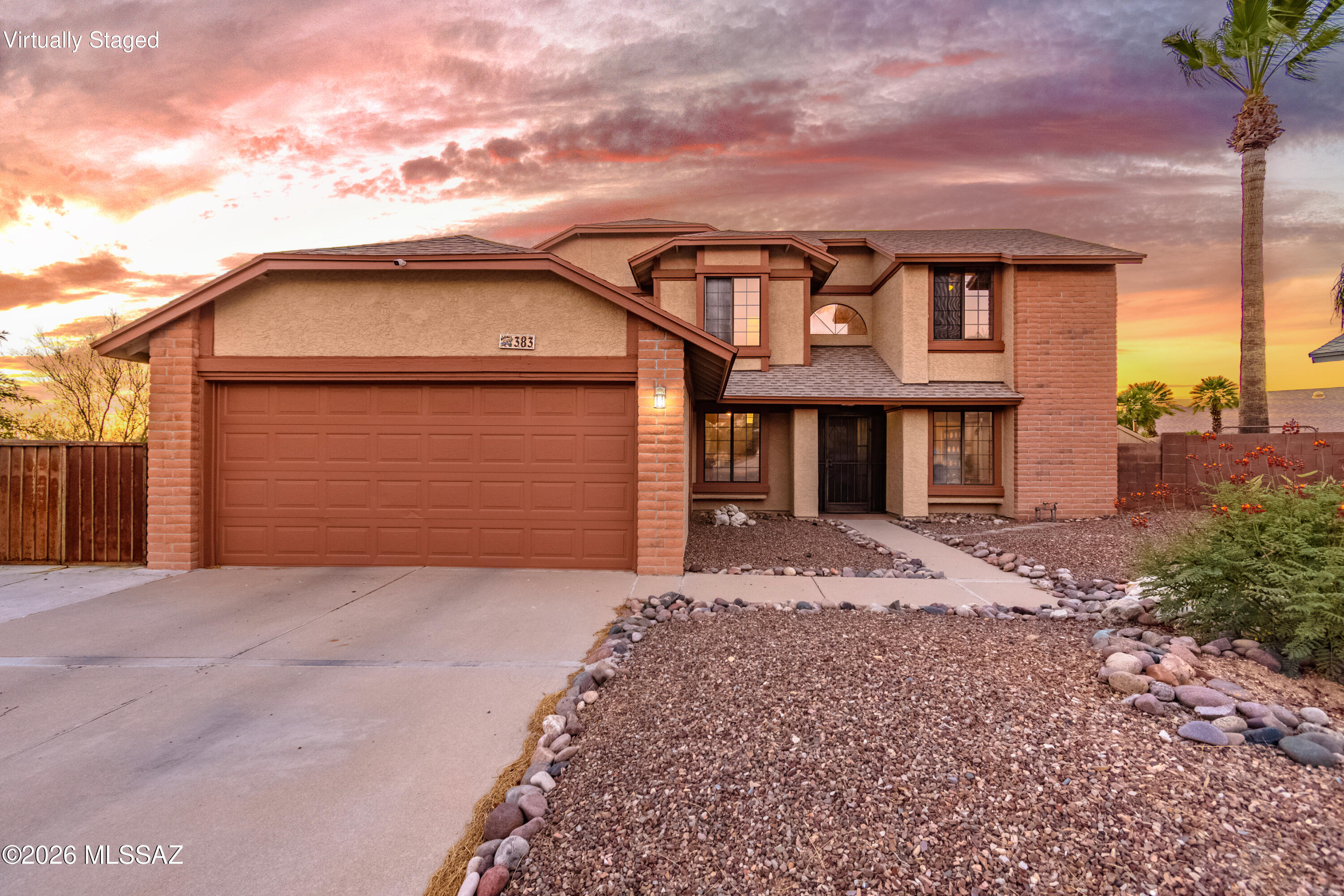 Home is perfectly positioned to capture breathtaking AZ sunsets!
Spend evenings in the sparkling heated pool & spa, gather round the fire pit beneath the stars, relax under the covered patio while enjoying the peaceful backdrop & mountain views.
Inside, soaring ceilings & abundant natural light create an inviting atmosphere. The thoughtfully designed floor plan offers multiple living spaces, a downstairs bed & full bath ideal for guests or multigen living & a spacious loft perfect for a home office/media room/play area.
Kitchen features stainless steel appliances, generous cabinetry, ample counter space, & overlooks the family room, making entertaining effortless
Retreat to the primary suite featuring dual vanities, a relaxing garden tub, separate shower, walk-in closet.
This home has