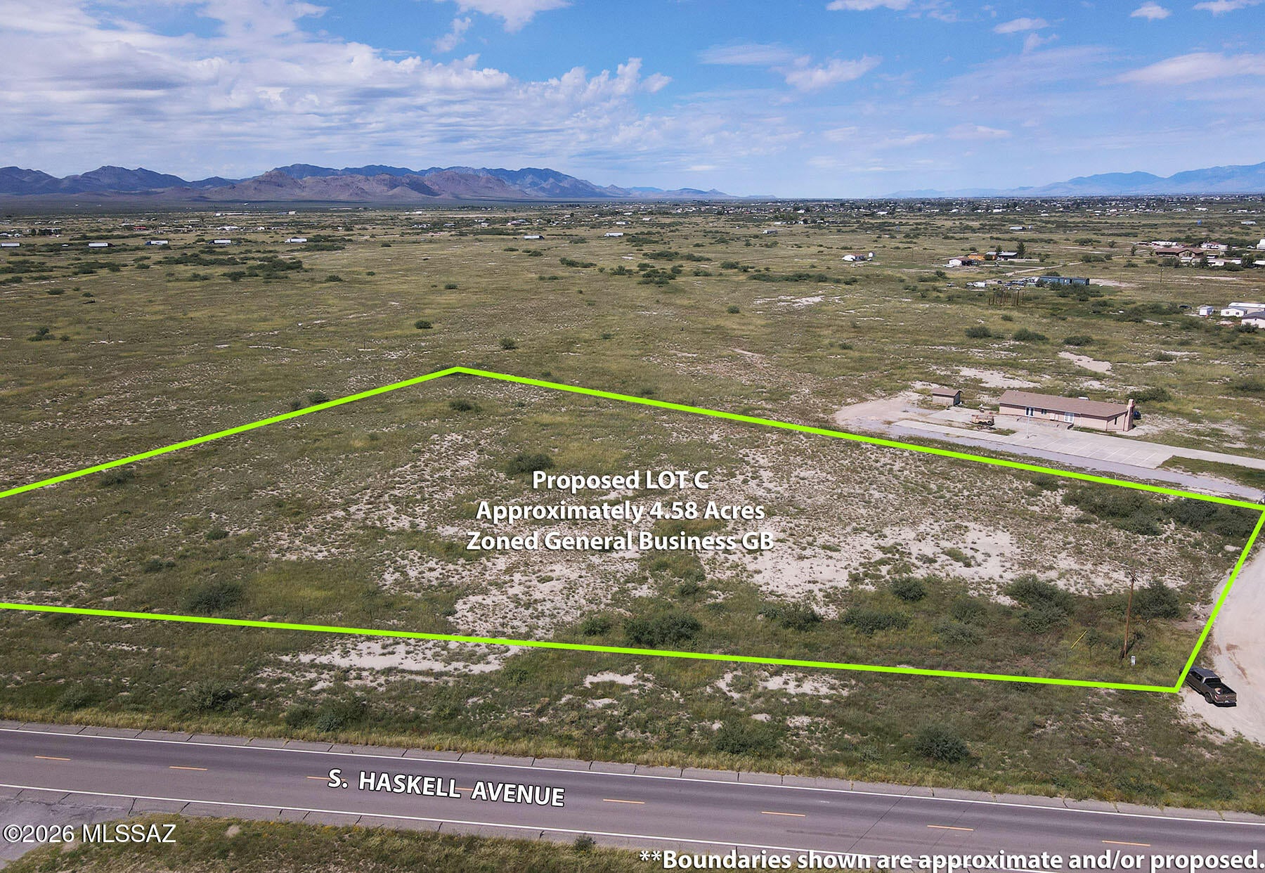 Parcel C is the eastern demised portion of a 19.7-acre GB-zoned commercial master parcel on Haskell Avenue, approx. one mile from the Taylor Road interchange on I-10. This proposed roughly 4.6-acre parcel features over 578 feet of Haskell Ave. frontage with excellent highway visibility and accessibility. Power is to the lot. Master parcel is fully fenced. General Business zoning supports a wide range of commercial uses including RV parks, truck parking, storage, retail, hospitality, residential and more. Flat, open terrain ready for development. No sewer or city water; development requires well & septic. All measurements and boundaries subject to final survey. See master parcel parent listing MLS# 22624402 for additional details.