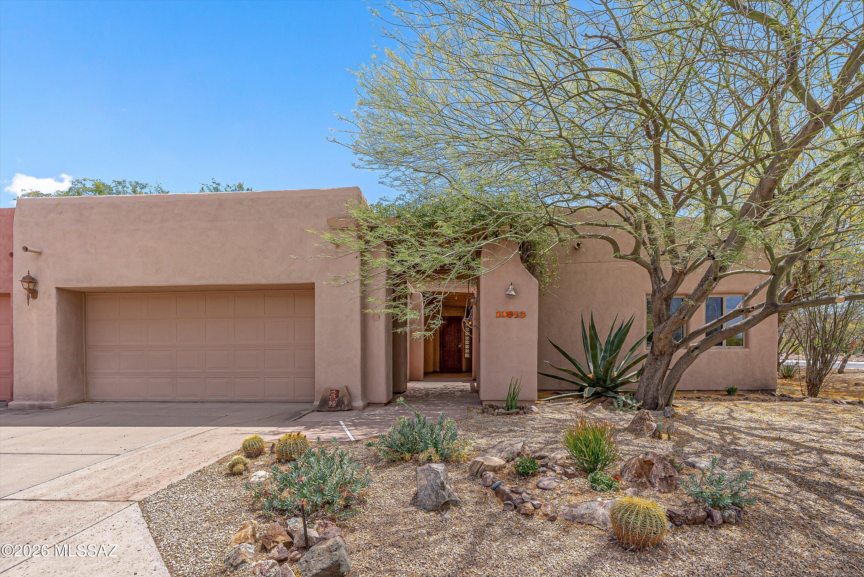 Privacy with a Casita!  This unique home features two bedrooms, 2 bathrooms,  PLUS a casita for your guests. The family room features high ceilings, a fireplace, and large view windows overlooking mature landscaping.  A large office/craft room adapts easily to your lifestyle. The inviting entry courtyard welcomes you home, while the expansive covered back patio becomes your go-to spot for morning coffee, outdoor meals, or simply enjoying the peaceful surroundings.  This is a 55+ community with an abundance of activities including hiking groups, a heated pool, exercise classes and much more.
