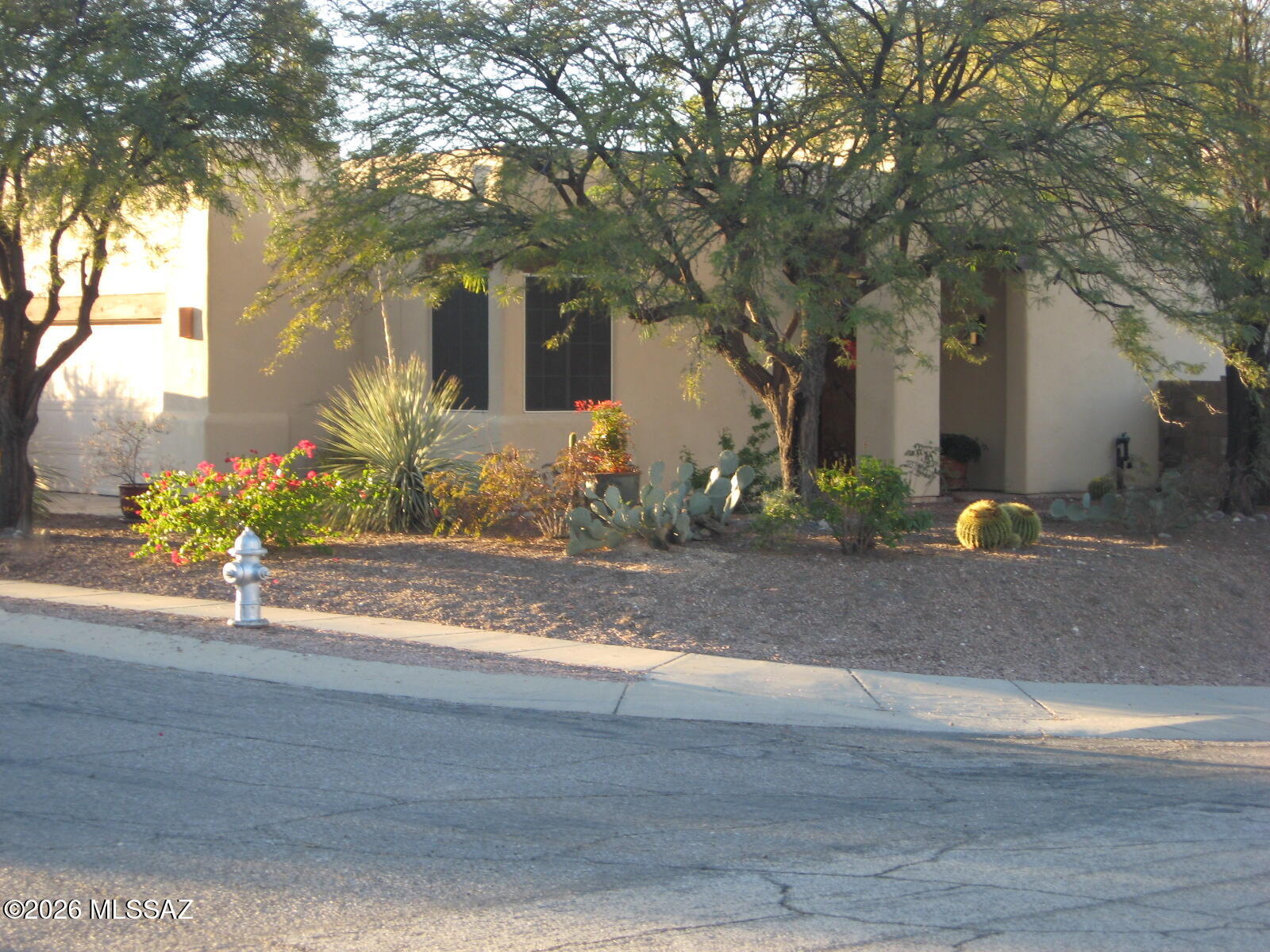 Ready to Go! Enjoy this well maintained home on corner lot in desirable Silverado Hills. Open floor plan. Kitchen opens up to dining and great room with fireplace. View of backyard with mature desert landscaping. Primary bedroom has walk in shower, dual sinks, 3 closets - walk-in, addtl clothes closet and bath closet. Other storage includes kitchen pantry, 2 hall closets. All tile, ceiling fans throughout.