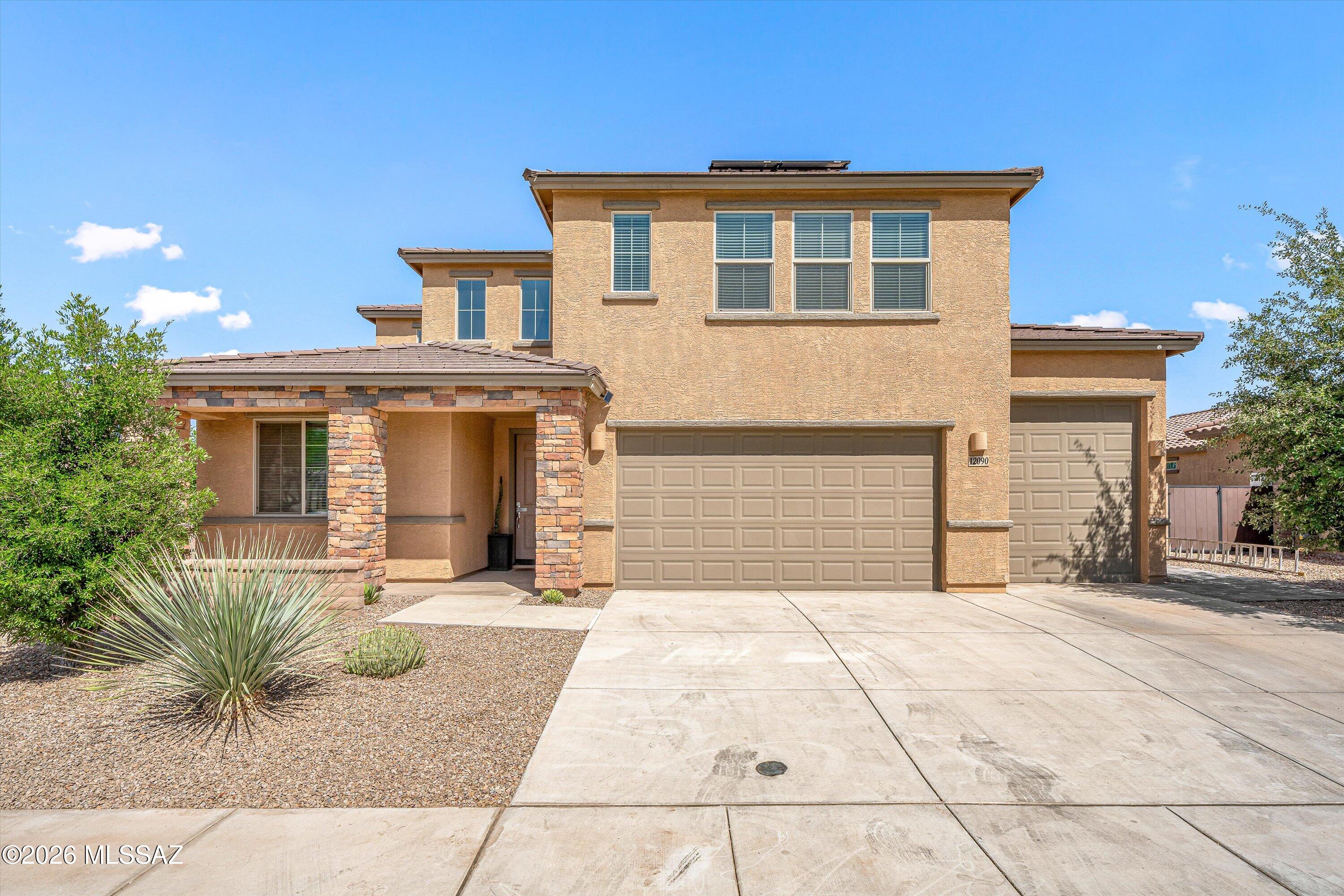 Looking for a little extra elbow room? Welcome home to this well maintained, ''better-than-new'' residence in the heart of the highly desirable Gladden Farms community! Built in 2020, this spacious 3BD/2.5BA(2,761 sqft) home perfectly blends modern design with functional living, offering the versatility your busy lifestyle demands.  Step inside to be greeted by an abundance of natural light and beautiful ceramic tile flooring that flows throughout the main level. The first floor is designed for productivity and hosting, featuring a large open Great Room, a private den, and a dedicated office space--ideal for working from home without distractions. The gourmet kitchen is a true centerpiece, boasting sleek stainless-steel appliances, a large social island, and plenty of counter space for the home chef.  The living space continues upstairs where you'll find an airy loft, perfect for a second family room, teen retreat, or hobby space. The three generously sized bedrooms include a stunning primary suite with a large walk-in closet and a glass-enclosed shower in the spa-like bath. For added convenience, the laundry room is also located on the upper level, right where you need it!  Outside, the large backyard is a private oasis with a pool and spa! Finished with decorative gravel and fully enclosed with block fencing it's perfect for pets or creating your own custom garden. Complete with an oversized 3-car garage and solar panels for energy efficiency, this home is move-in ready and just minutes from Gladden Farms' award-winning parks, splash pads, and top-rated schools.