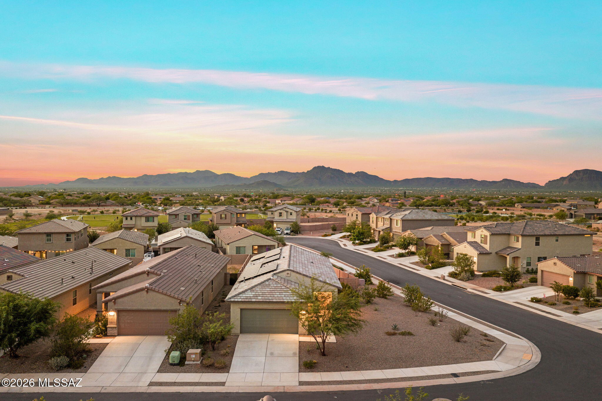One of the largest single-story plans in Star Valley--1,602 sq ft, 3 bedrooms, 2 baths--on a 7,530 sq ft corner lot. Built in 2024, the open great room flows to a kitchen with island seating, gas range, stainless appliances, and pantry. The split primary suite offers a walk-in shower, double vanity, and walk-in closet. Covered patio, low-care desert landscaping front and back, whole-home blinds, all appliances included, tile roof, and an attached 2-car garage. Community parks, playground, basketball court, dog park, and walking trails are steps away, with Valencia Rd shopping and dining minutes from your door. Newer-built comfort without the wait--schedule your showing today.