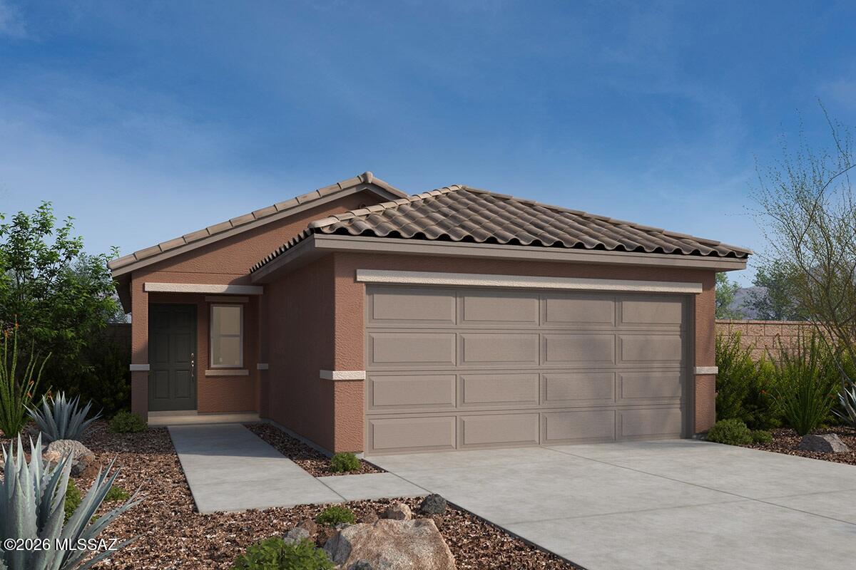 Set on a corner homesite with mountain views, this single-story home features 9-foot ceilings and wood-look vinyl plank flooring. Overlooking the spacious great room, kitchen showcases Silestone® quartz countertops, maple cabinets, a pantry, and Whirlpool® stainless steel appliances, including an electric range, dishwasher, and refrigerator. The primary suite boasts a connected bath with a walk-in shower. The dedicated laundry room is equipped with a Whirlpool® washer and electric dryer. The covered patio is perfect for relaxing mornings and evenings outdoors. Price includes discount predicated on using seller's preferred lender KBHS. Property taxes are not available to date.