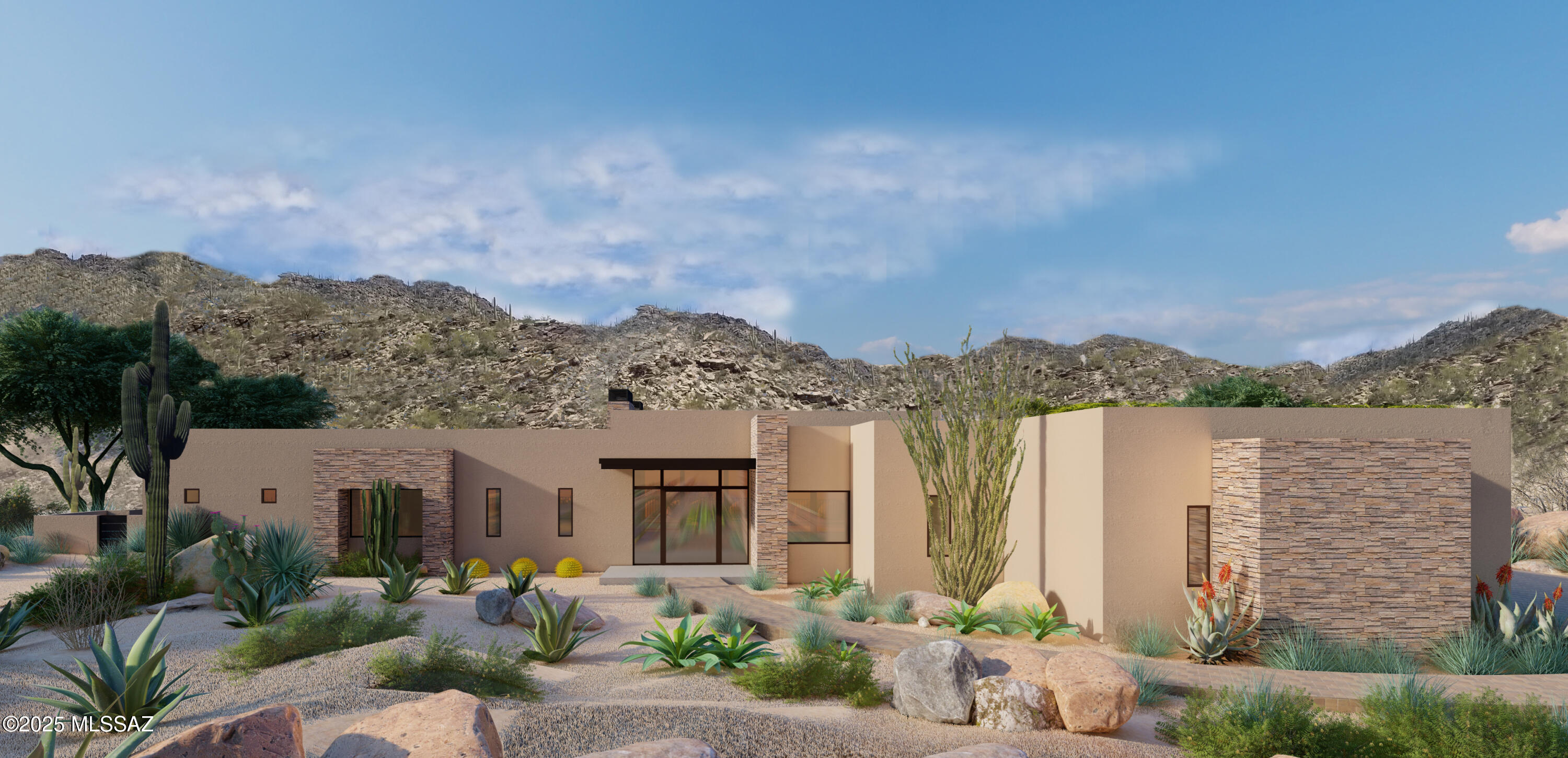 **SUMMER COMPLETION!! Elevate your lifestyle in this stunning 3,066 square foot residence, perfectly positioned within Stone Canyon less than a mile from the exclusive clubhouse and world-class golf course. Designed to embrace both luxury and convenience, the panoramic Catalina views must be seen to be truly appreciated. Views were paramount in the design and the home was laid out to capture the best of both Catalina and Tortolita Mtns. expansive Walls of glass create a seamless flow between indoor and outdoor spaces, flooding the home with natural light and showcasing captivating mountain and desert views. The open-concept design is anchored by a chef's kitchen, complete with top-of-the-line Wolf and Subzero appliances, custom cabinetry, and an oversized island ideal for entertaining. The owner's suite is a private haven, complete with a spa-inspired bath and large walk in closet. Adjacent to the owners suite is a bonus room ready to be your library, office, workout room, home theater, you name it! The rear yard has a custom designed pool and spa to relax and recharge as well as a firepit for those peaceful desert nights. Practice your short game at your own putting green. Grill out with friends and family under your expansive patio finished with beautiful Tongue and Groove wood ceiling and an outdoor kitchen.