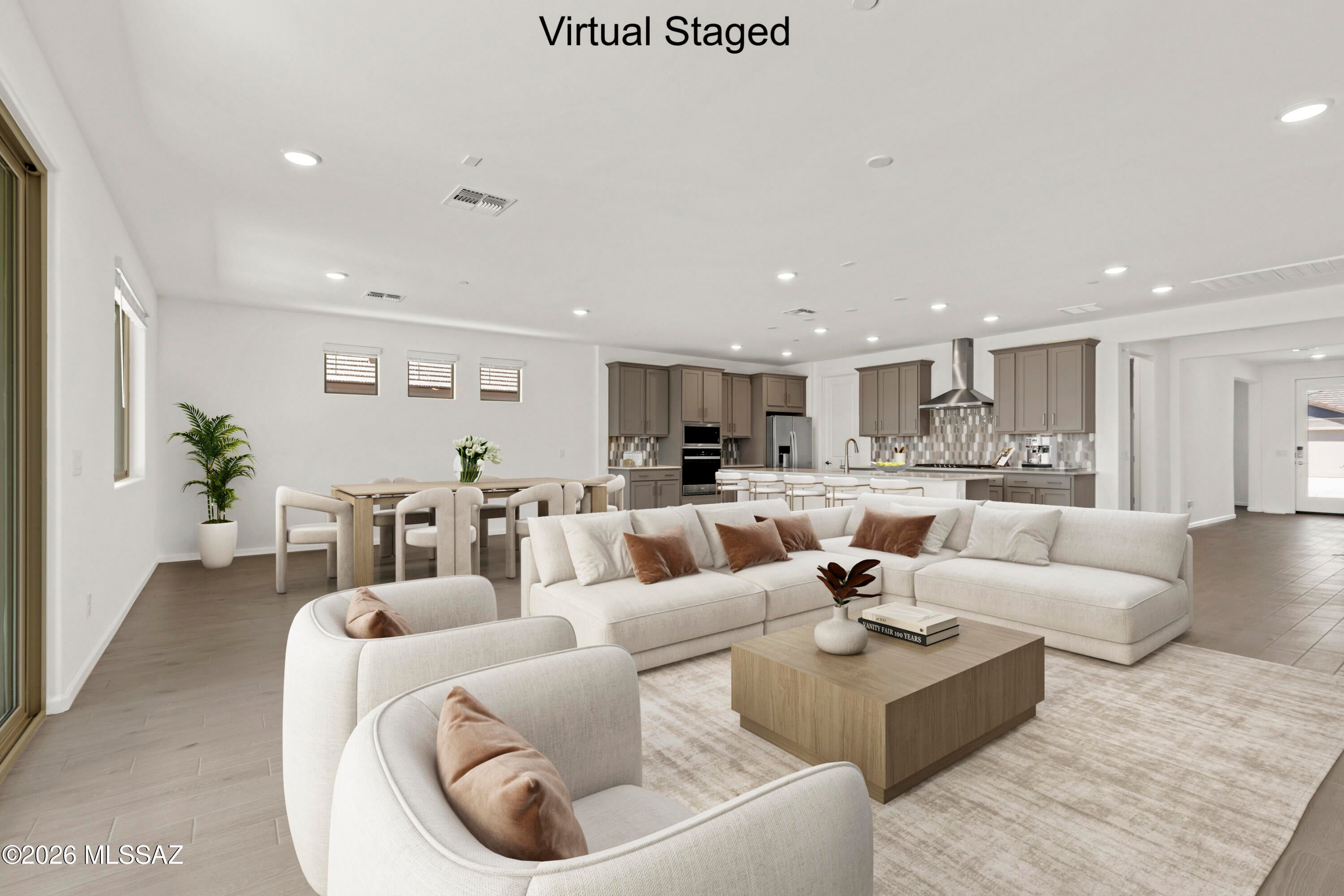 2-Story Slate plan with Desert Modern elevation. Welcome to your dream home featuring open Greatroom concept. Here the heart of your home seamlessly blends the living, dining, and kitchen areas. Owner's suite & Bedroom 5 with a bathroom and a separate Powder room are on the 1st floor. 2nd floor features versatile loft area, bedrooms 2 & 3 which share a Jack-n-Jill bathroom, bedroom 4 and an additional full bath. Laundry room includes Washer/Dryer. Kitchen boasts a gas cooktop, quartz countertops, spacious corner walk-in pantry & beautiful center island. Includes faux wood blinds.