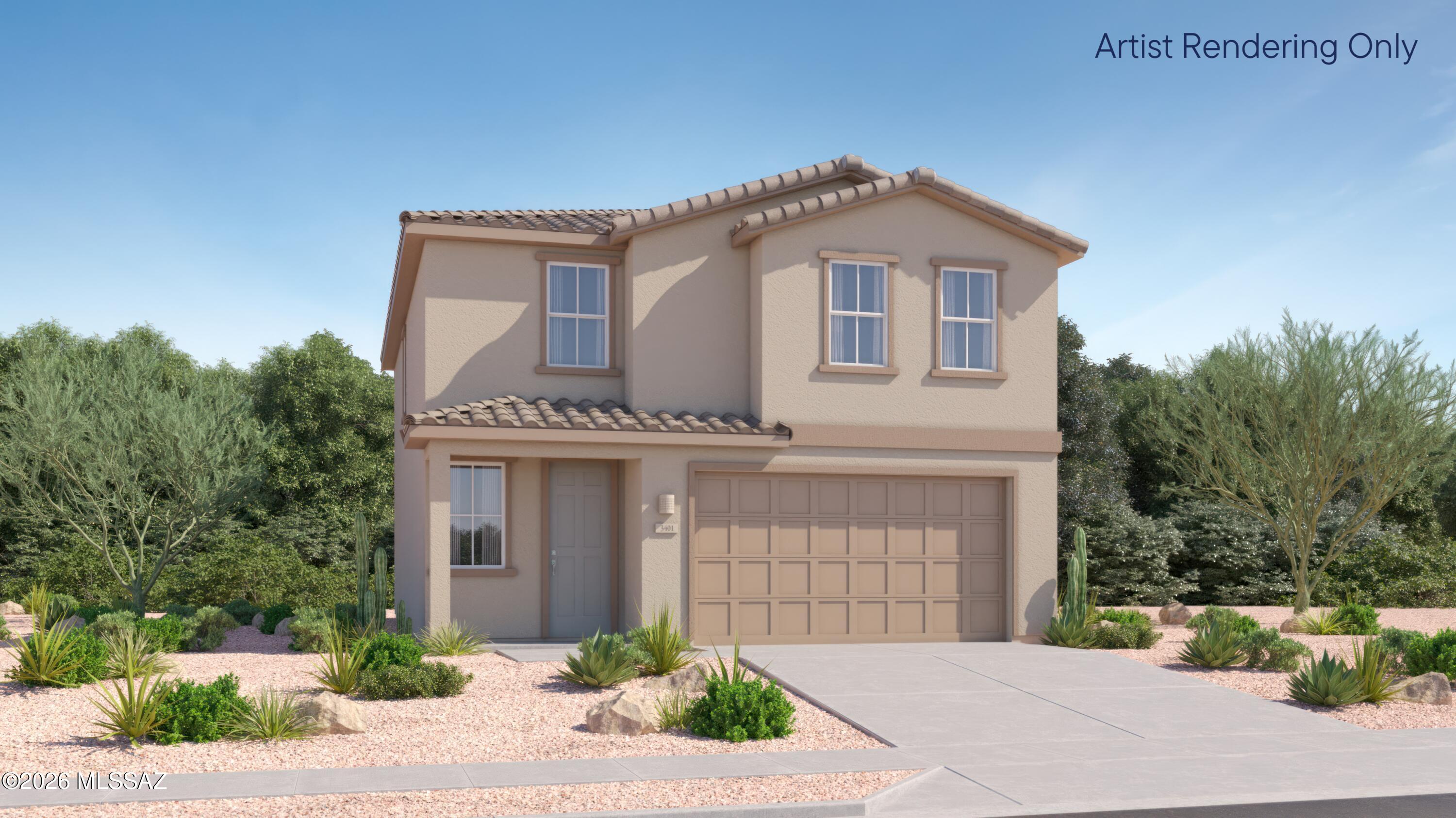 This new two-story home features a spacious and modern design. An open-concept floorplan on the first level combines the kitchen, dining room and family room for seamless entertaining and multitasking, and a nearby patio provides convenient indoor-outdoor transitions. A versatile loft is located on the second floor near three secondary bedrooms and the luxurious owner's suite, offering direct access to a full-sized bathroom. Our homes come with Quartz Countertops,  the Rinnai Tankless Water Heaters, Smart Thermostats, Post-Tension Foundation, Radiant barrier roof decking, 2'' Faux Wood Blinds and more! As an added bonus, this home comes complete with a washer and dryer!