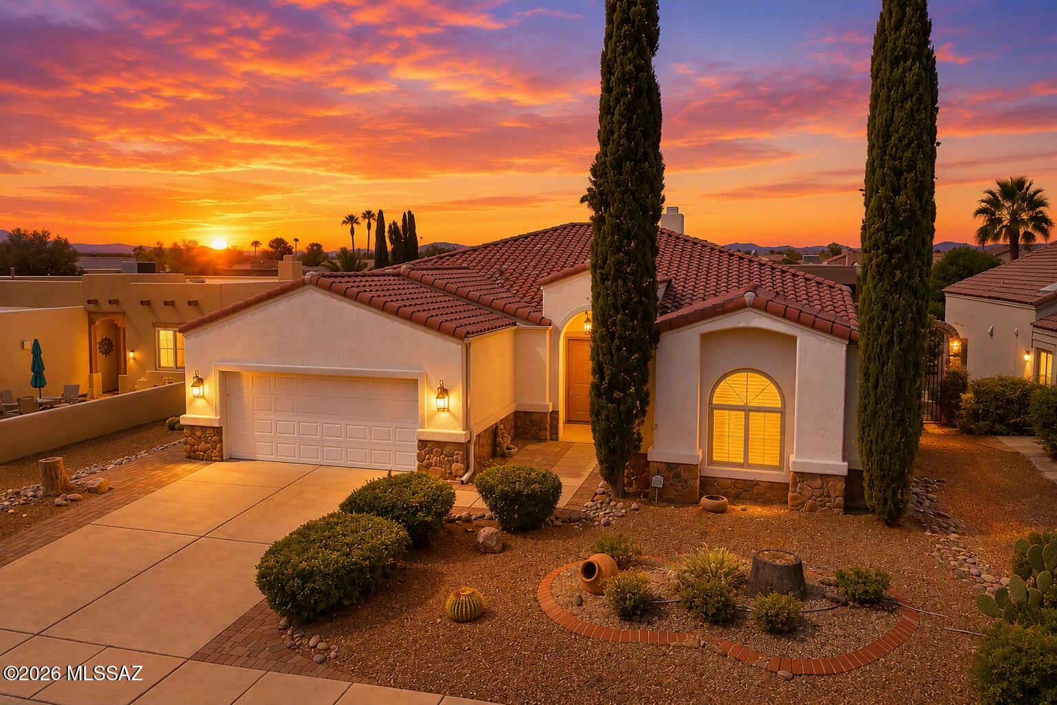 Discover this bright, open concept 2,102 sq ft home in desirable Green Valley!  Step inside to a spacious great room with a large dining area - ideal for entertaining and comfortable every day living.  The layout offers 2 bedrooms and 2 bathrooms, plus a versatile den featuring a wall bed, perfect as a guest room or a hobby room.  A 2 car garage provides convenient parking and extra storage!  Outside, unwind in your private backyard oasis complete with pavers, a soothing waterfall, pergola, and fruit trees.  Freshly painted inside and new appliances make this home move-in ready.  NEWER roof & HVAC! Enjoy the benefits of leased solar: lower electricity costs and greater energy efficiency without the burden of ownership or large upfront investment. This home, in addition to new appliances, has a newer roof, HVAC, washer/dryer, and hot water heater!  Solar bills very predictable, and seller willing to pay off solar lease with acceptable offer!  Never worry about setting your air conditioner low again!