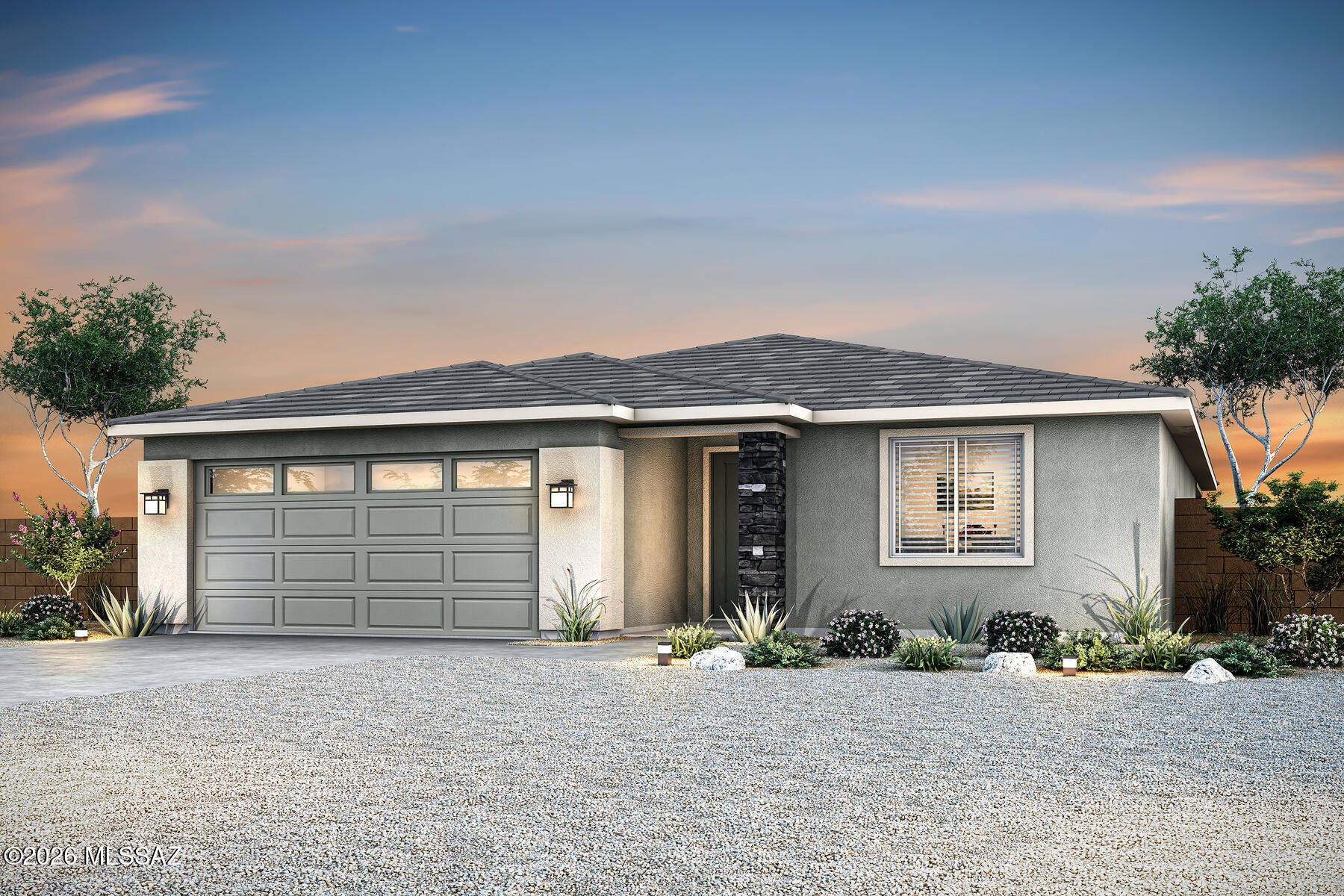 Our Juniper floorplan is a stunning 3-bed, 2-bath home that defines modern comfort. This floorplan features a spacious family room, dining room, butlers pantry, private master suite, & a 2-car garage. Included upgrades enhance your living experience, with energy-efficient SS appliances, quartz countertops, 36 '' white wood cabinets, & more. Three bedroomss ensure everyone has their own room to spread out, w/ flexibility to use an extra bedroom as a guest space or home office.  Separate laundry room completes this space.
Indulge in the luxury of a private master suite. The bedroom easily accommodates king-size furniture, & the walk-in closet and private bathroom provide the ultimate convenience.  This home's curb appeal is a visual delight with a low maintenance landscaped front yard