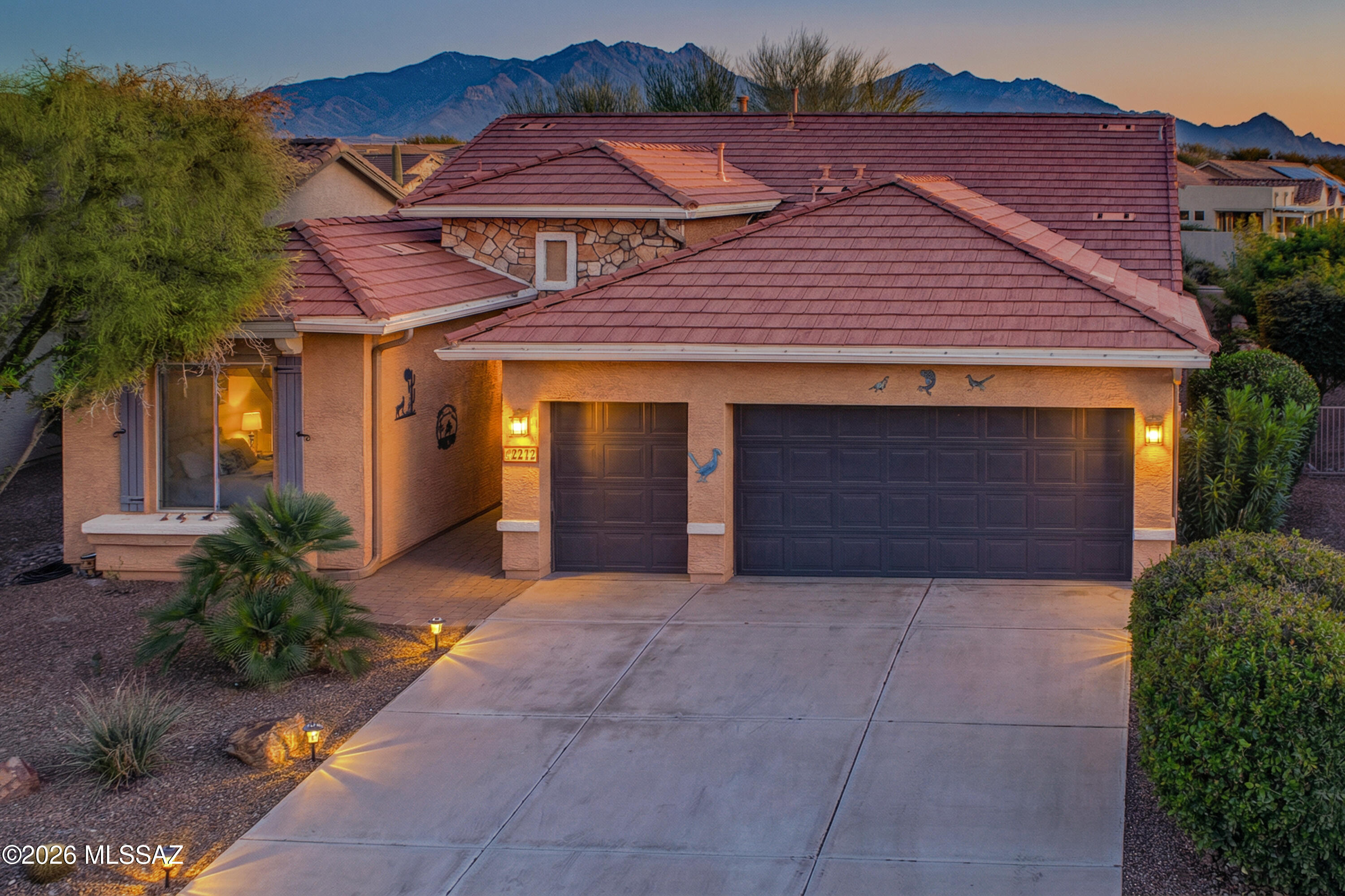This is the one you've been waiting for -- standout value for a freestanding home in one of Southern Arizona's most coveted active adult communities. Discover your perfect oasis in Quail Creek, where active adult living meets low-maintenance luxury. This beautifully furnished 1,900 sq ft home offers an open-concept floor plan with a highly sought-after 2-bedroom, 2-bath layout plus a dedicated den -- ideal for hobbies, a home office, or accommodating guests. The kitchen impresses with engineered stone countertops and rich knotty cherry cabinetry with crown molding, blending warmth and refinement throughout. A true standout feature is the extended 2+ car garage with an attached golf cart bay, perfect for storing your cart or creating your dream workshop space.