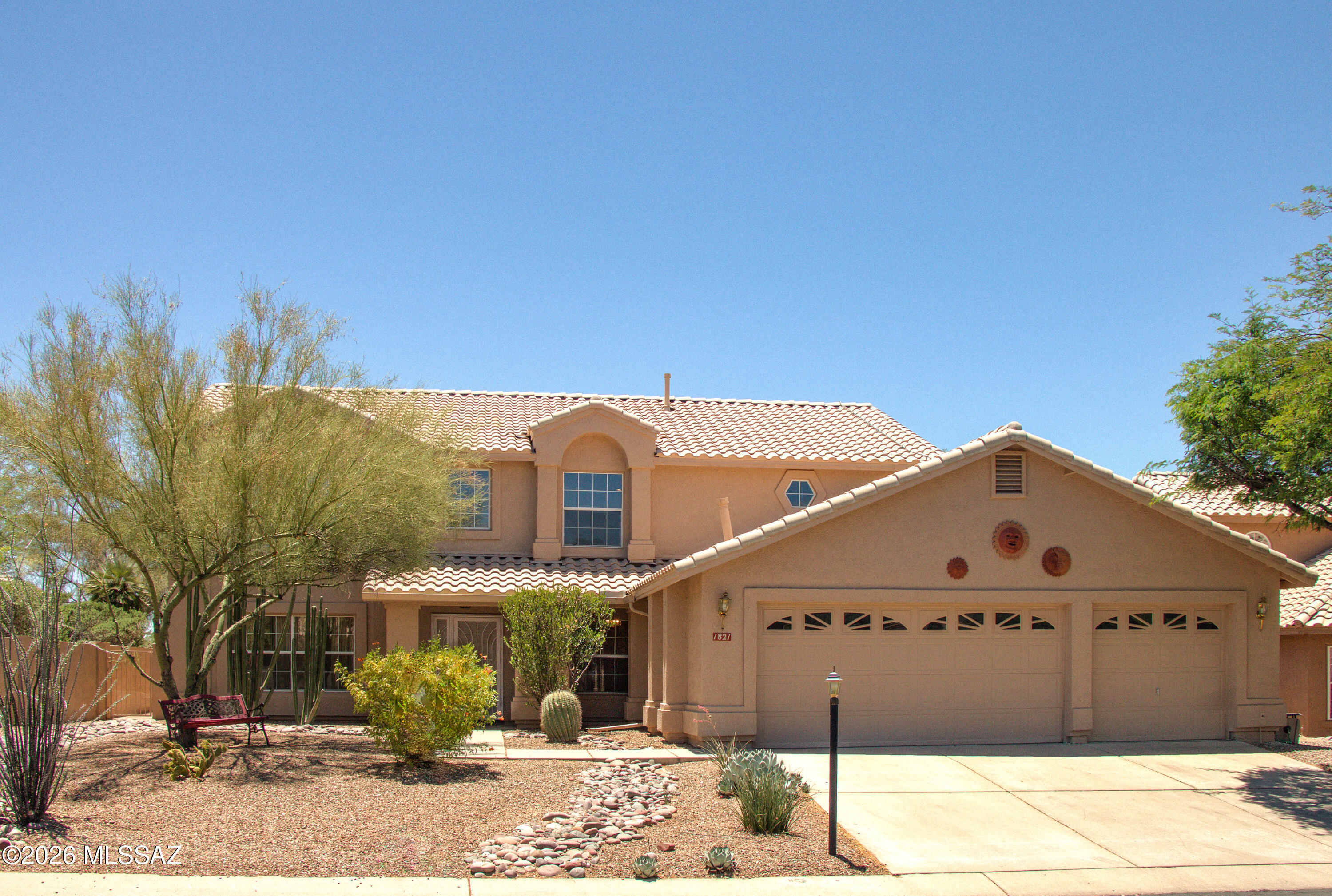 Welcome to this spacious two-story home offering 3,209 sq ft, 5 BR/3 BA/3-car garage. Upon entry, you're greeted by a welcoming living and formal dining area, highlighted by a dual staircase leading to the second floor. Toward the back of the home, you'll find a comfortable family room with fireplace, an open-concept kitchen ideal for gathering and entertaining, and a guest bedroom with a nearby full bath perfect for visitors or multigenerational living. Upstairs features 4 bedrooms, 2 baths, and a versatile open loft area that works as a home office or flex space. The backyard is designed for enjoyment, showcasing a sparkling swimming pool. A spiral staircase leads to an upper deck offering mountain vistas and the perfect spot to take in beautiful sunrises and sunsets. OWNED SOLAR PANELS
