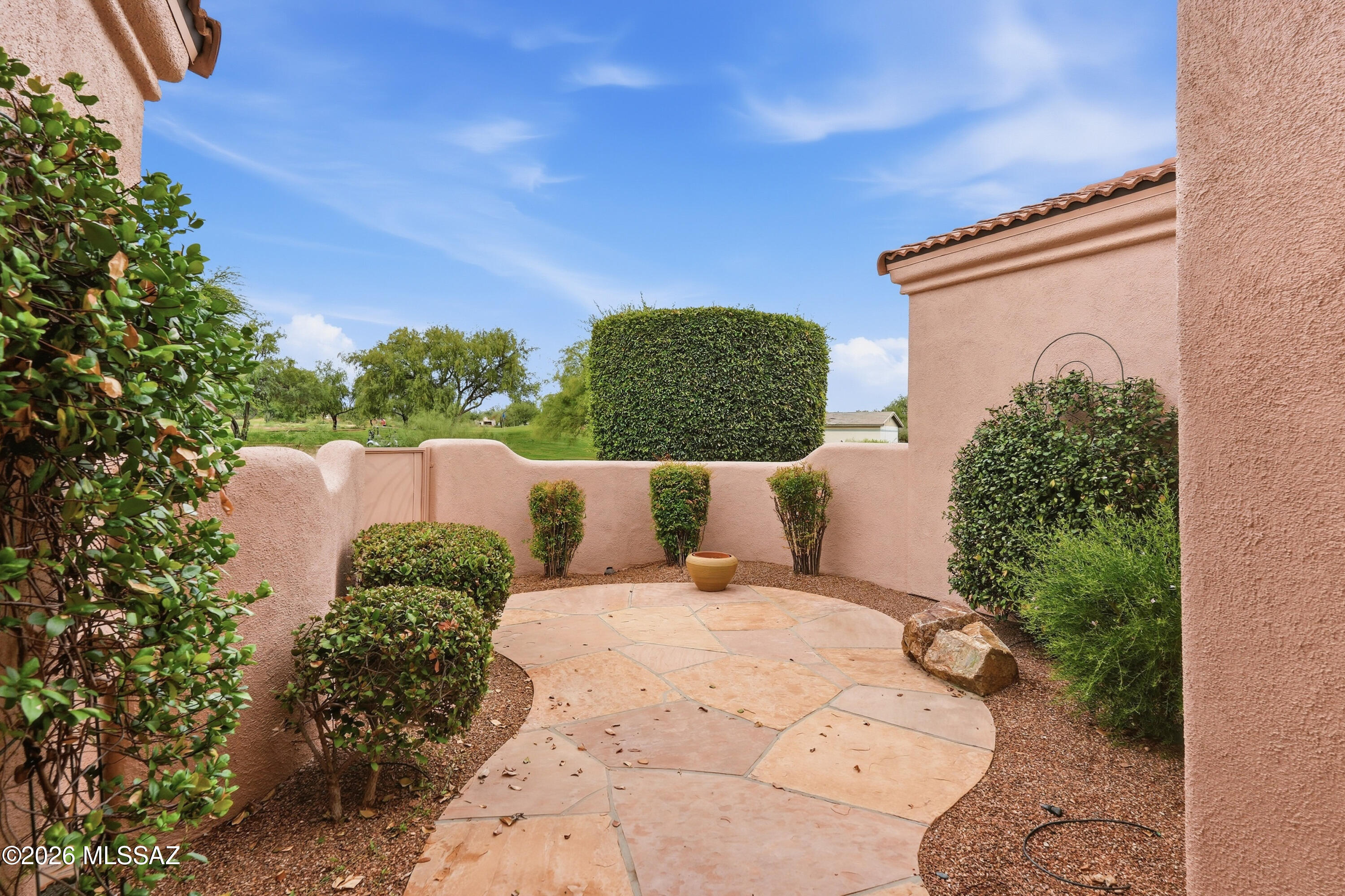 Come see this lovely home in the Links. Enjoy the space to entertain guest with mountain views for the patio and golf course from the front courtyard. From the front entrance you enter into a spacious living/dining room with large windows to view the patio area and view of the mountains. The spacious kitchen features a pantry and center island with space for all your storage needs. This lovely home has a nice size den or private office. The primary bedroom features a nice size private bath and nice size closet. The guest room is conveniently located to the full hall bath. Other features are a indoor laundry and a large two car garage.