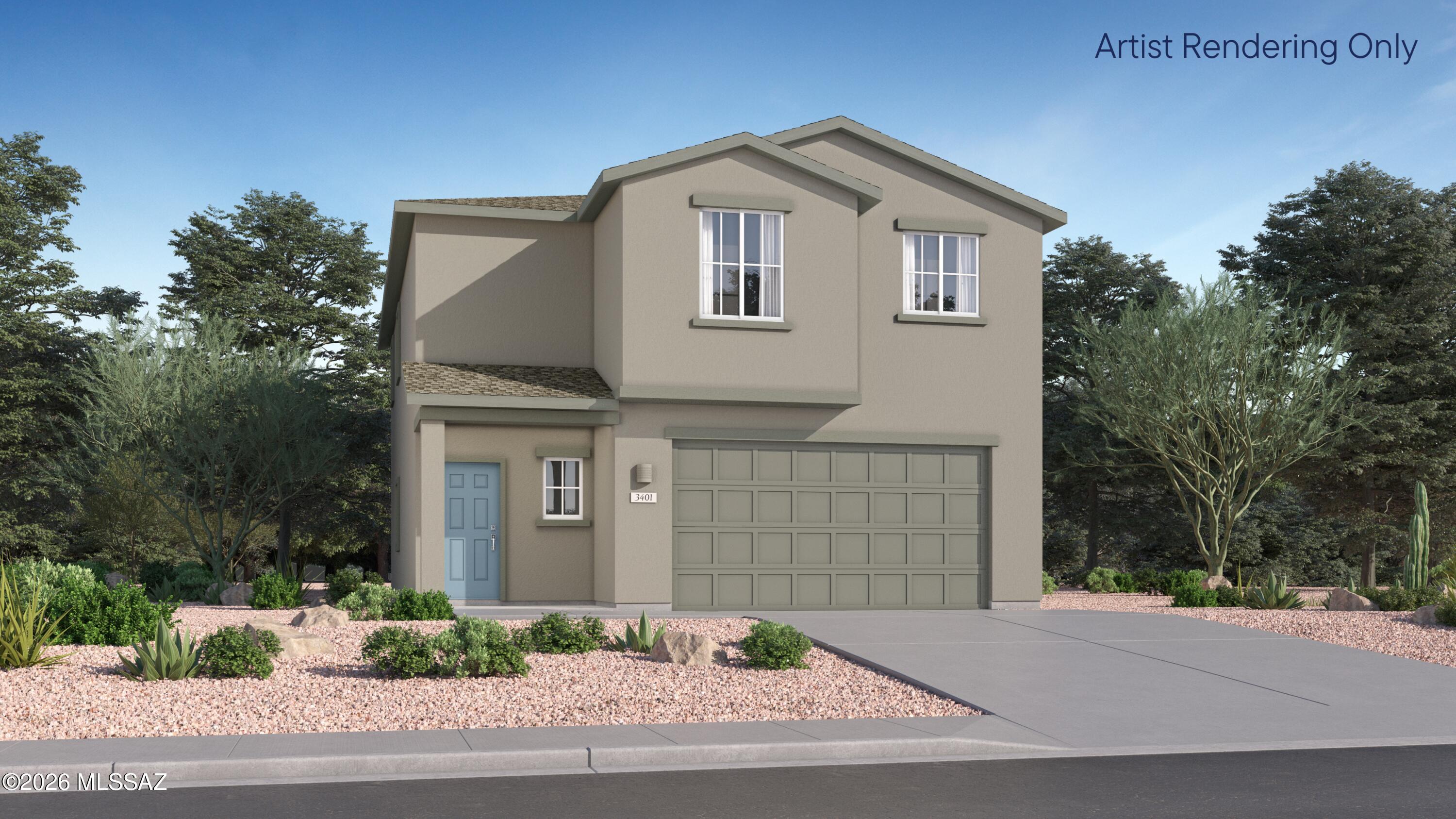 This new two-story home is ready for modern lifestyles. On the first floor, an inviting open-concept layout blends the kitchen, living and dining areas, with a secluded bedroom tucked into a private rear corner. On the second level, a versatile loft provides a convenient shared living area easily accessible from four additional bedrooms and a luxurious owner's suite, complete with a full bathroom and walk-in closet. This home includes GE® stainless steal appliances, Rinnai Tankless Water Heater, prep for reverse osmosis, Quartz Countertops, 2'' faux wood blinds, LED lighting and so much more! As an added bonus, this home includes a washer and dryer - move-in ready and waiting for you!