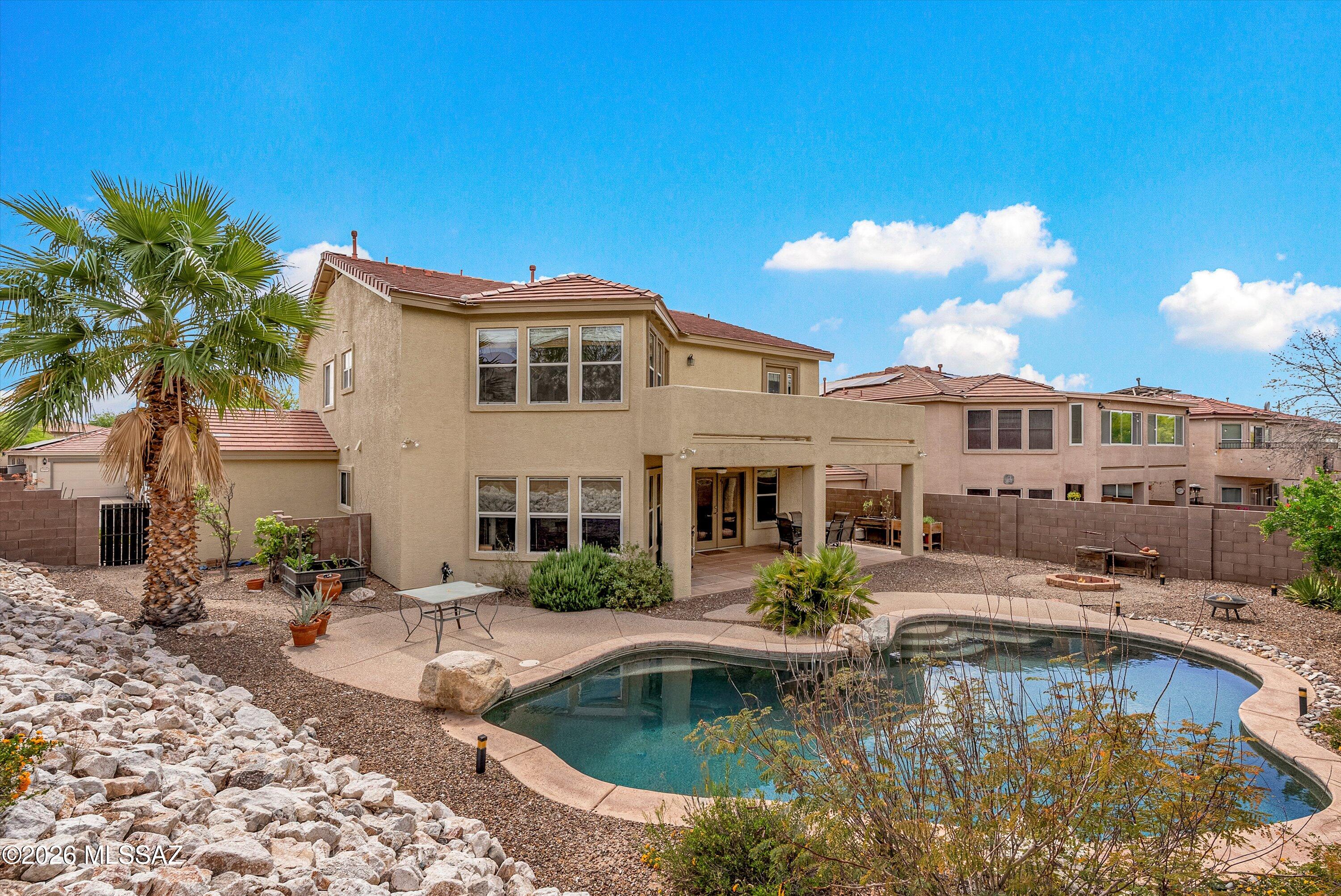 Nestled on a premium lot on the Rancho Del Lago Golf Course, welcome to this impeccably maintained home! Enjoy sweeping mountain views, sunrises/sunsets and the green of the golf course from the North facing backyard, patio and balcony off the primary suite, or relax in the pebble tech pool. Inside, find space galore with formal living/dining, family room, large loft and 4 bedrooms. An impressively large walk-through pantry/laundry room guides you into the home from the true 3 car garage. Find granite, slate backsplash, SS appliances and breakfast bar in the kitchen, with view of the gas fireplace in the family room. Brand new dual HVACs and exterior paint! Beautiful community and award-winning Vail school district. This home is ready to make yours!