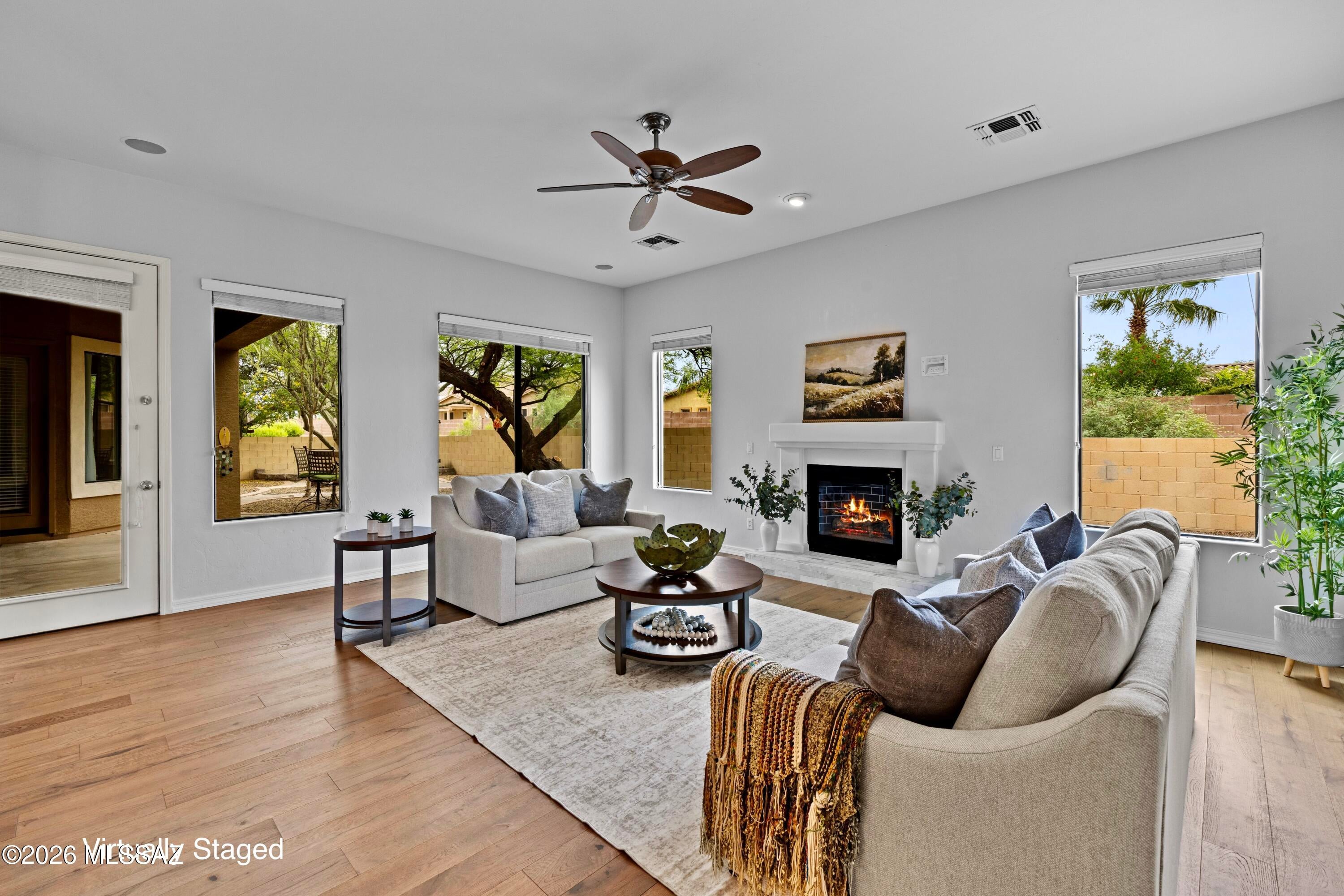 On a quiet cul-de-sac in the heart of Oro Valley, this stunning home offers an ideal 3 bedrooms + 1 flex room (or 4th bdrm option) for today's lifestyle versatility. Features updtd Kitchen & Great Room (quartz counters, stone backsplash, ss appliances, gas range, double oven, walk-in pantry & gas fireplace). Primary Suite has Fully Remodeled bathroom (tile shower & floors, soaking tub & expansive walk-in closet). NEW exterior paint & lg 3-car garage. The yard contains lush, mature landscape, abundant privacy. Shaded patio & built-in table/BBQ - perfect indoor & outdoor living. Great location, adjacent to Oro Valley's 130 mile Loop Trail- great for walking, running & cycling. Just moments from restaurants, shopping, parks, Oro Valley Community Ctr with golf, pickleball/tennis, pool & gym.