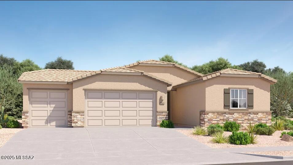 This spacious single-story home features a 2-bay garage, ideal for car enthusiasts, extra storage, and a modern design. The open layout among the kitchen, Family Room and dining room leads to a covered patio for outdoor living, while a nearby office is great for at-home work. All three bedrooms surround the space, including the luxe owner's suite with a walk-in closet. This home also includes Granite Countertops, Rinnai Tankless Water Heater, Smart Thermostats, Post-Tension Foundation, Radiant barrier roof decking, 2'' Faux Wood Blinds and more! Don't miss this great opportunity to own a beautiful move-in ready home!