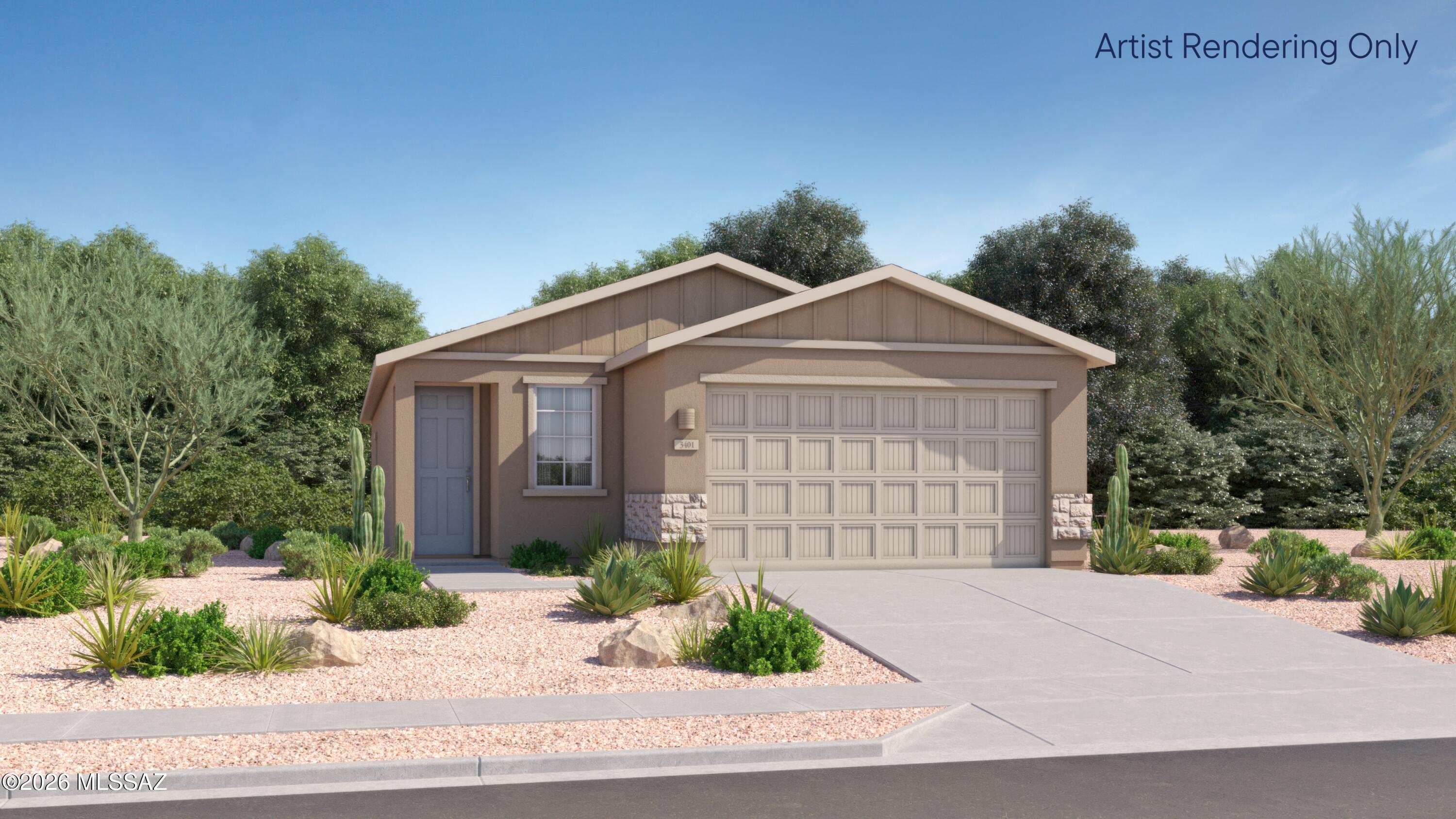 This new single-level home boasts a modern and low-maintenance layout. An open-concept floorplan offers a spacious living area shared between the kitchen, dining room and family room, with convenient access to a patio for effortless outdoor recreation. Three bedrooms are tucked away to the side for enhanced comfort, including the luxe owner's suite at the back of the home with a full-sized bathroom. Our homes come with Quartz Countertops, the Rinnai Tankless Water Heaters, Smart Thermostats, Post-Tension Foundation, Radiant barrier roof decking, 2'' Faux Wood Blinds and more! As an added bonus, this home includes a washer and dryer—move-in ready and waiting for you!
