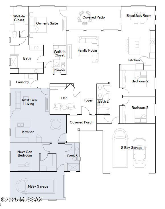 This single-level home features Lennar's signature Next Gen® suite, which includes a separate entrance, living space, kitchenette, bedroom and bathroom. The main home is host to an open-concept living and dining space with access to the covered patio for effortless indoor-outdoor living and entertaining. The luxe owner's suite is situated at the rear of the home, complemented by an en-suite bathroom and two walk-in closets. Two secondary bedrooms are found at the front of the home. Upgrades include Kitchen Appliances, Cabinets and Quartz Countertops. As an added bonus, this home has the beautifully finished garage with epoxy flooring and stylish cabinet hardware in the main kitchen, adding the perfect finishing touches throughout!