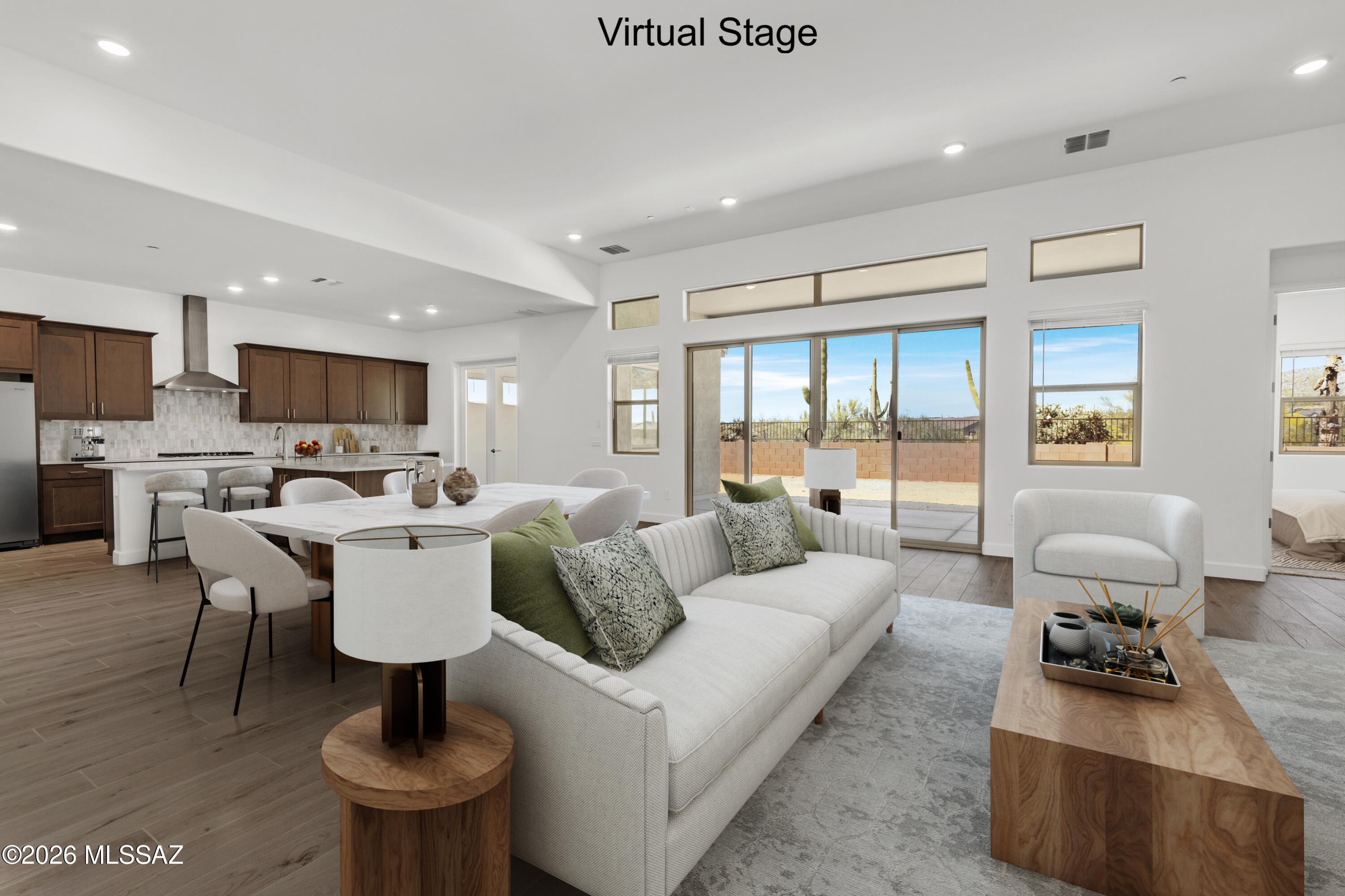 Gorgeous Mint plan with Desert Modern elevation. This exquisite home showcases 4 generously-sized bedrooms & 3.5 stylish baths. Gourmet kitchen is a true masterpiece, featuring Whirlpool refrigerator, 36'' gas cooktop, quartz counters, T-shaped center island & walk-in pantry. The open floor plan is perfect for entertaining, with a 12' centered sliding glass door that leads to a private backyard. Teen room & Flex room provide additional space for relaxation or recreation. Laundry area includes Washer/Dryer. 4-car tandem garage provides room for all your vehicles & storage.